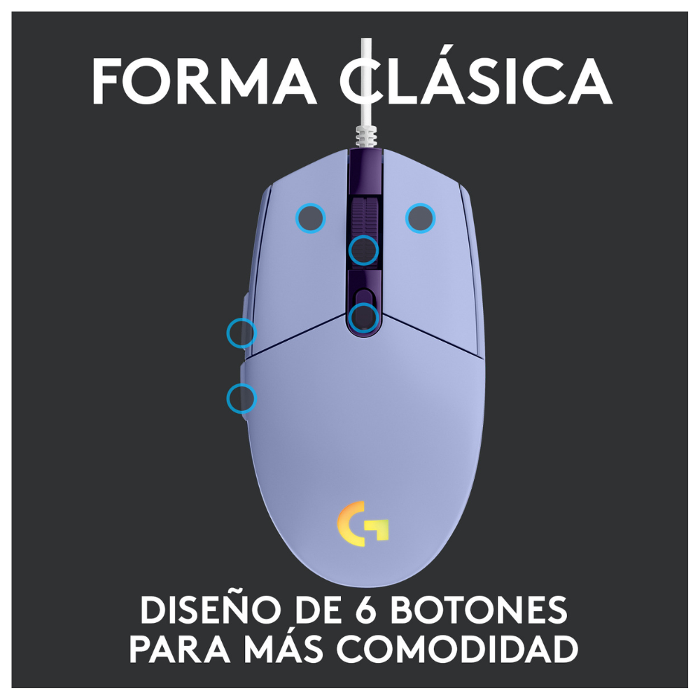 Mouse Logitech G203 LIGHTSYNC para Gaming Lila - 3