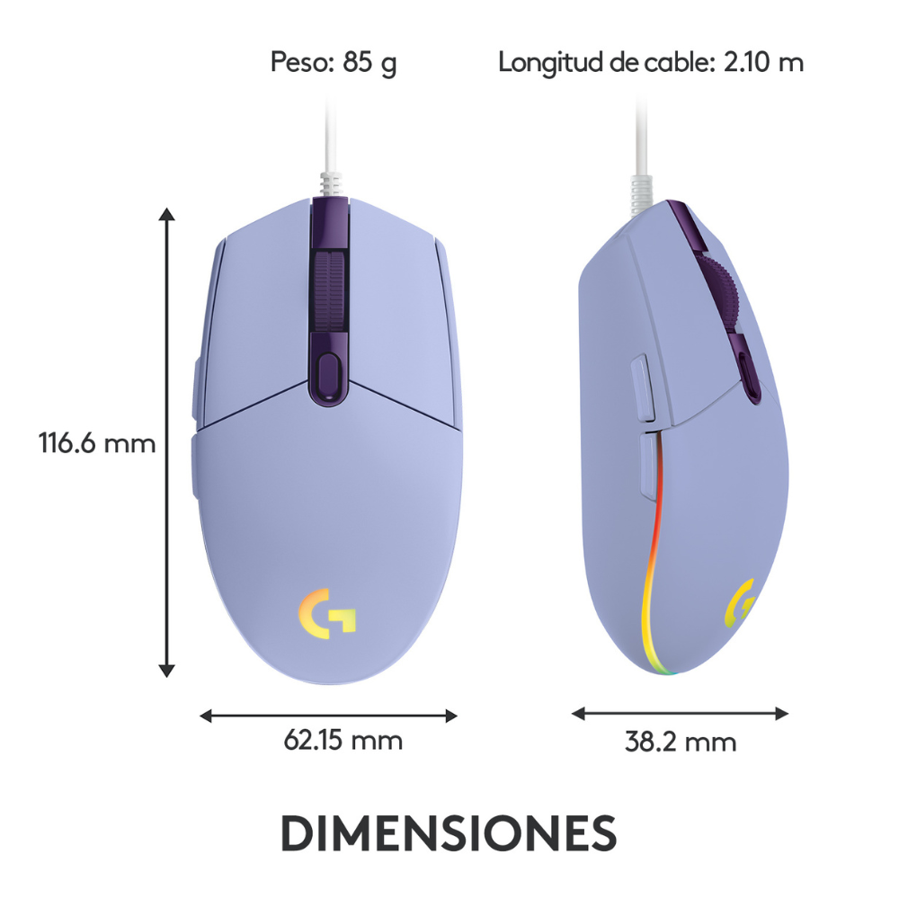 Mouse Logitech G203 LIGHTSYNC para Gaming Lila - 7