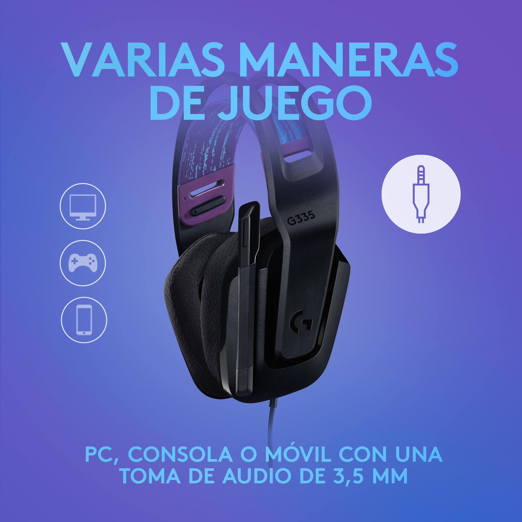 Audífonos G335 con micrófono y cable para gaming Negro - 2