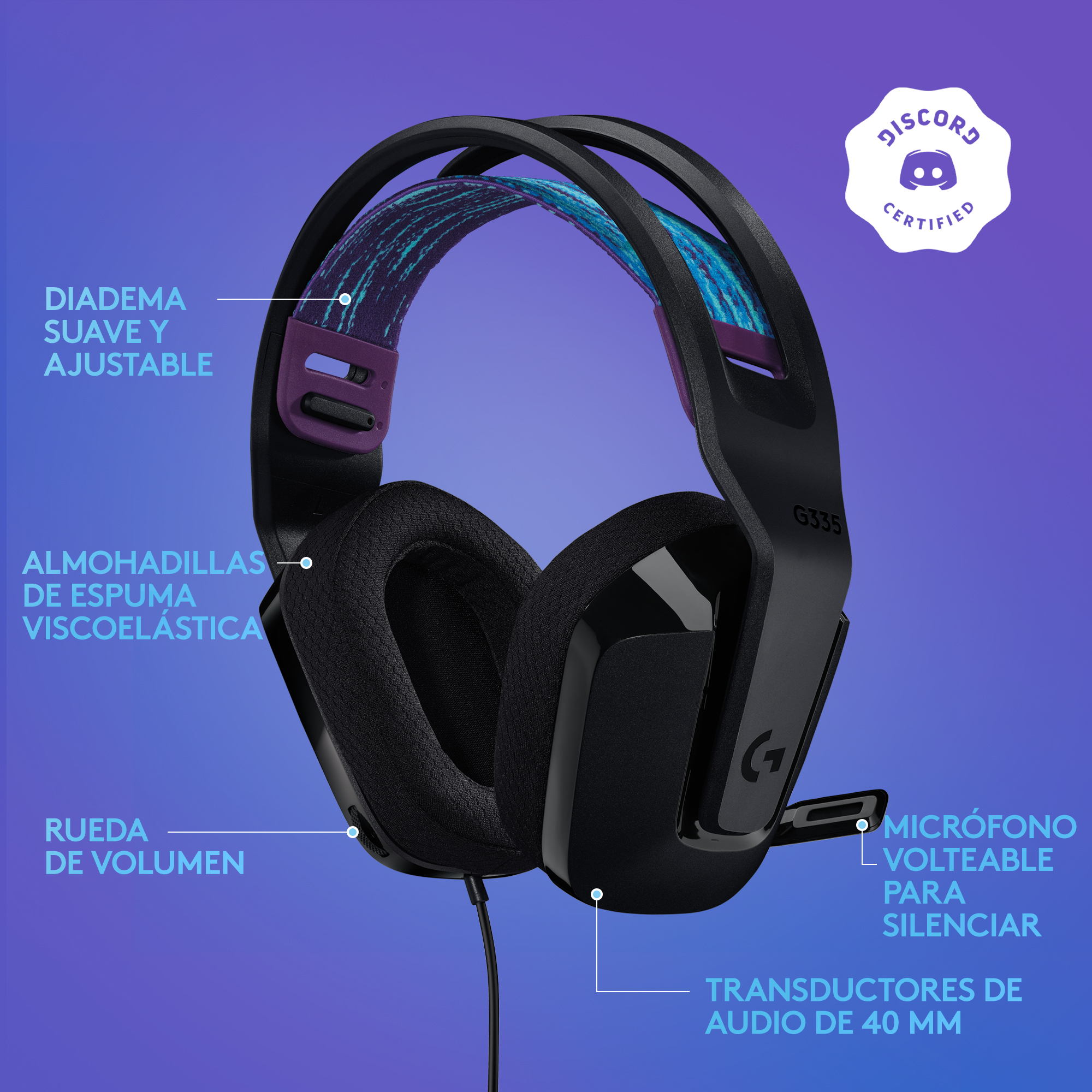 Audífonos G335 con micrófono y cable para gaming Negro - 5