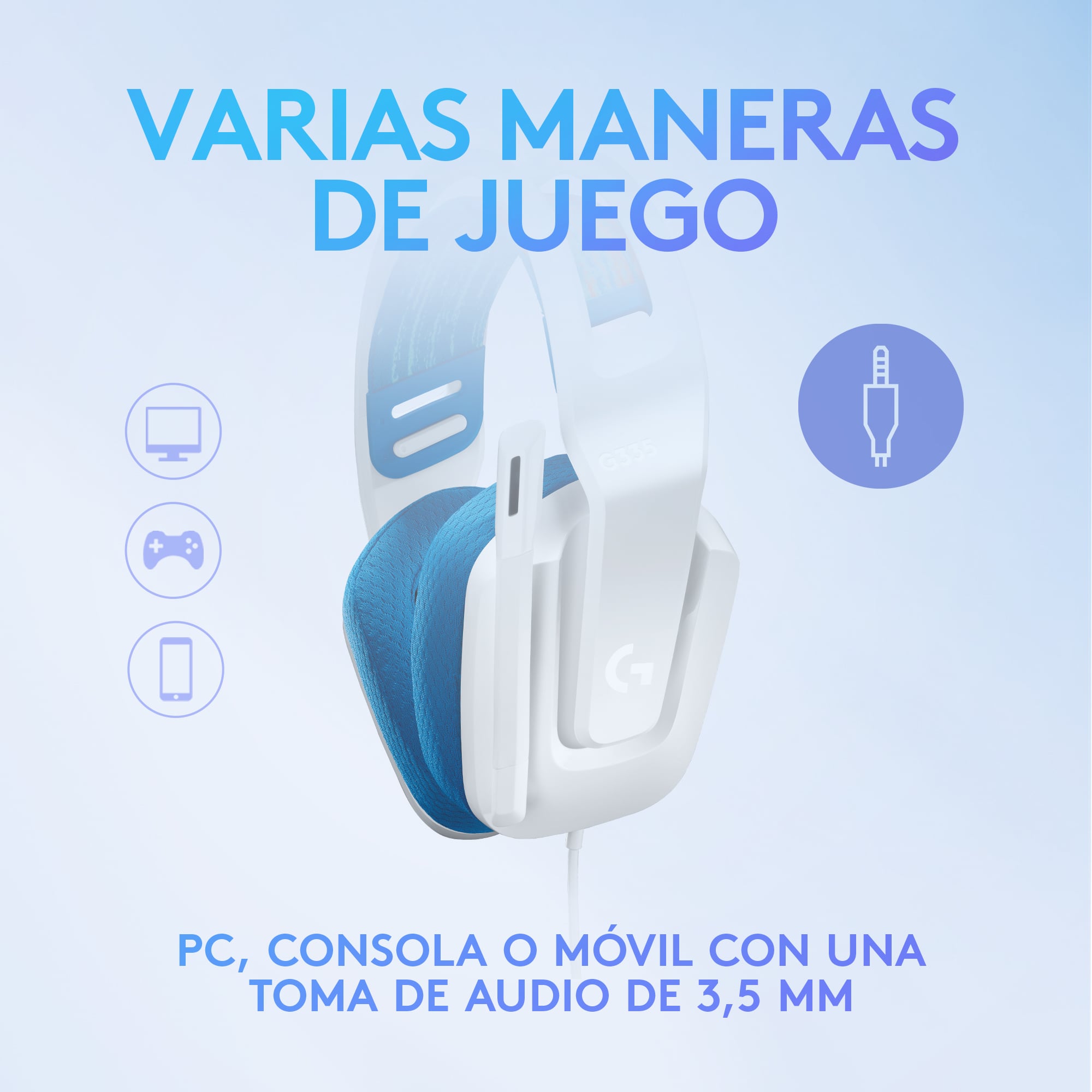 Audífonos G335 con micrófono y cable para gaming Blanco - 2
