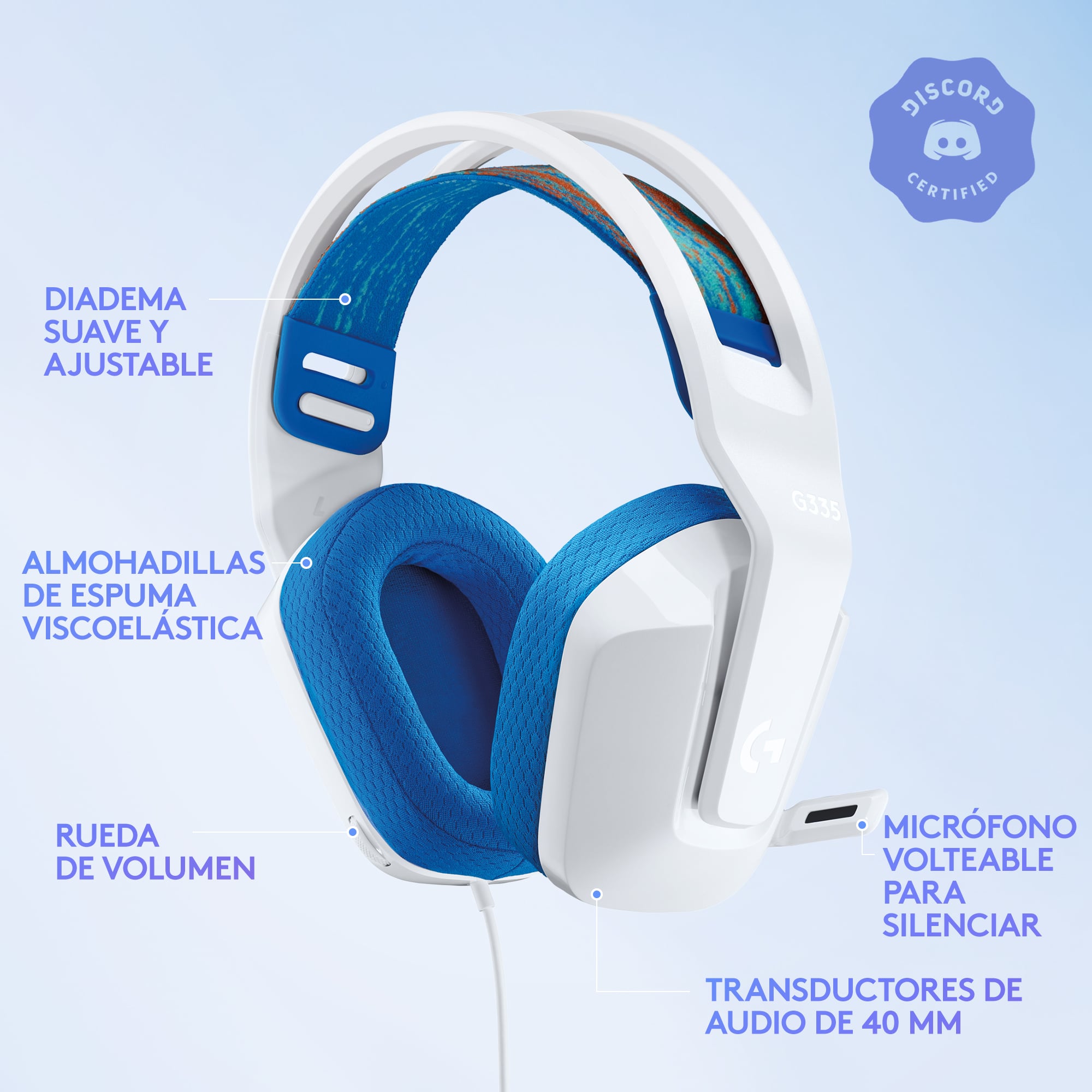 Audífonos G335 con micrófono y cable para gaming Blanco - 5