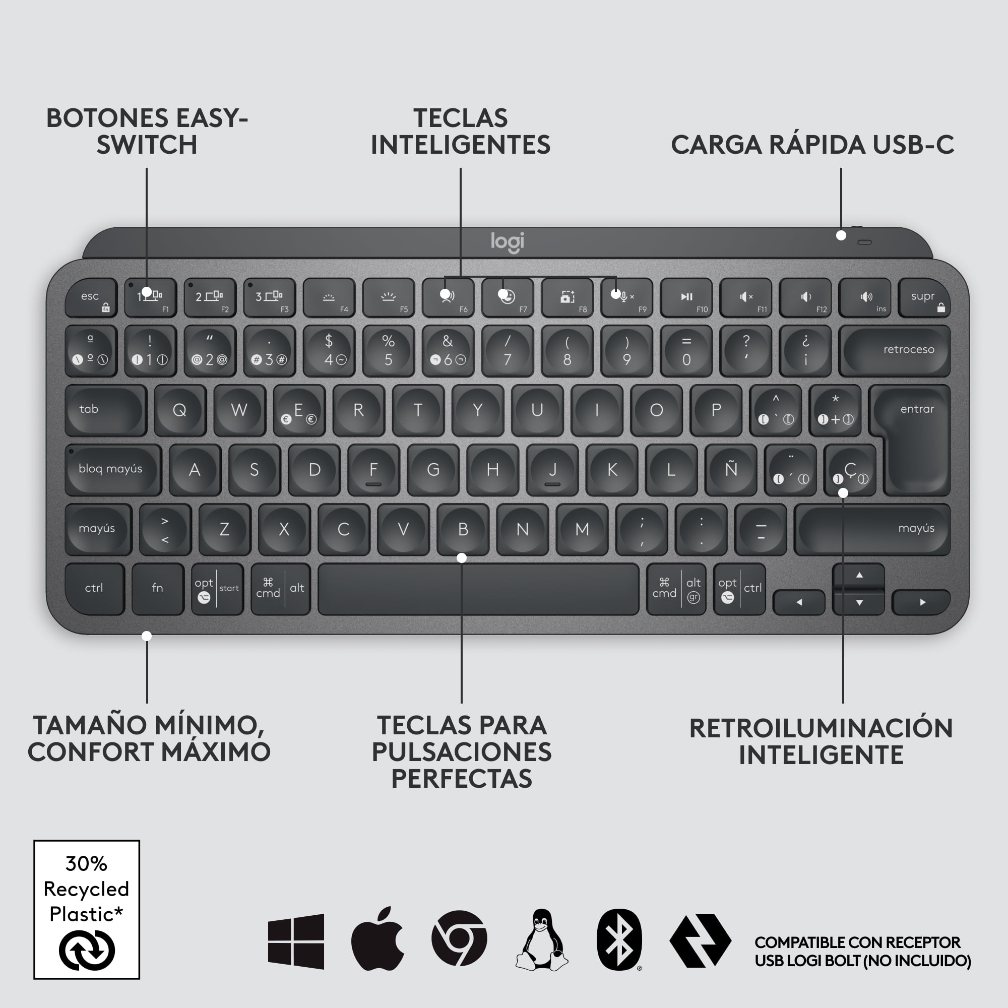Teclado Inalámbrico Minimalista Logitech MX Keys Mini Negro - 2