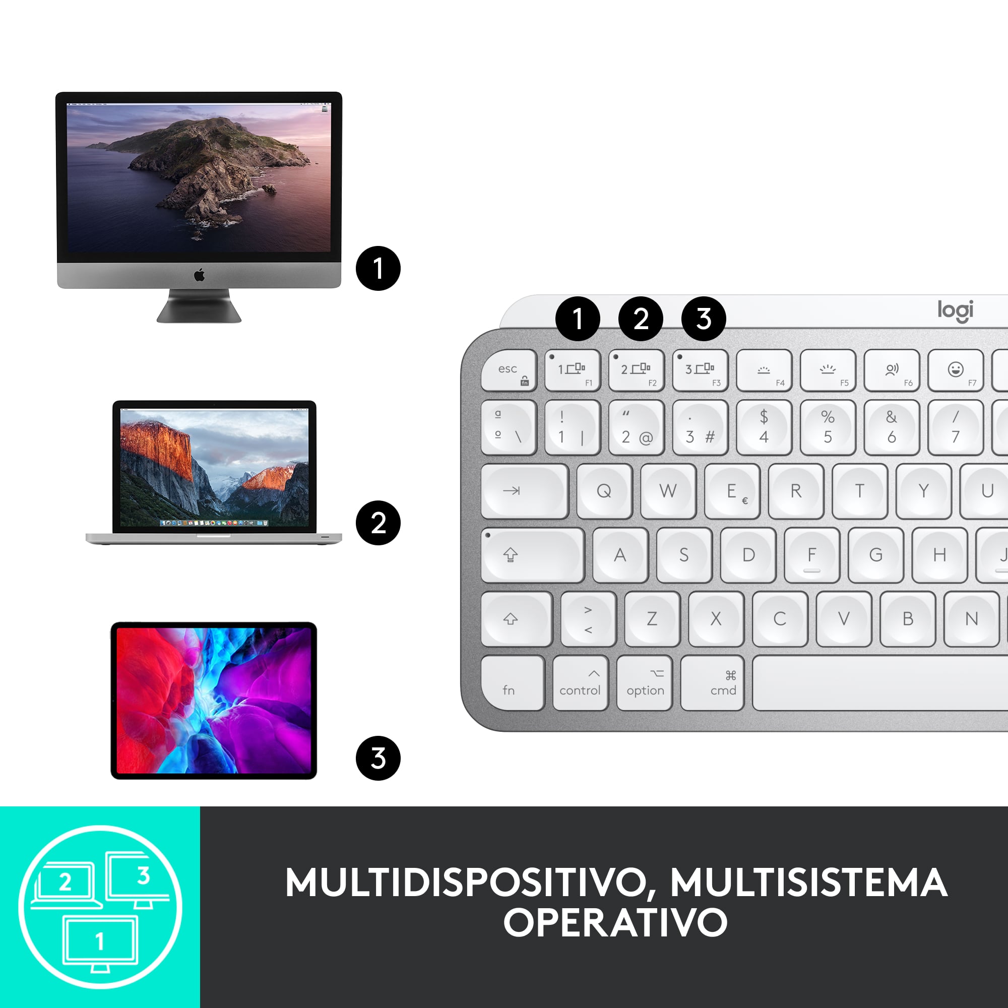 Teclado Inalámbrico Minimalista Logitech MX Keys Mini Pale Grey - 3