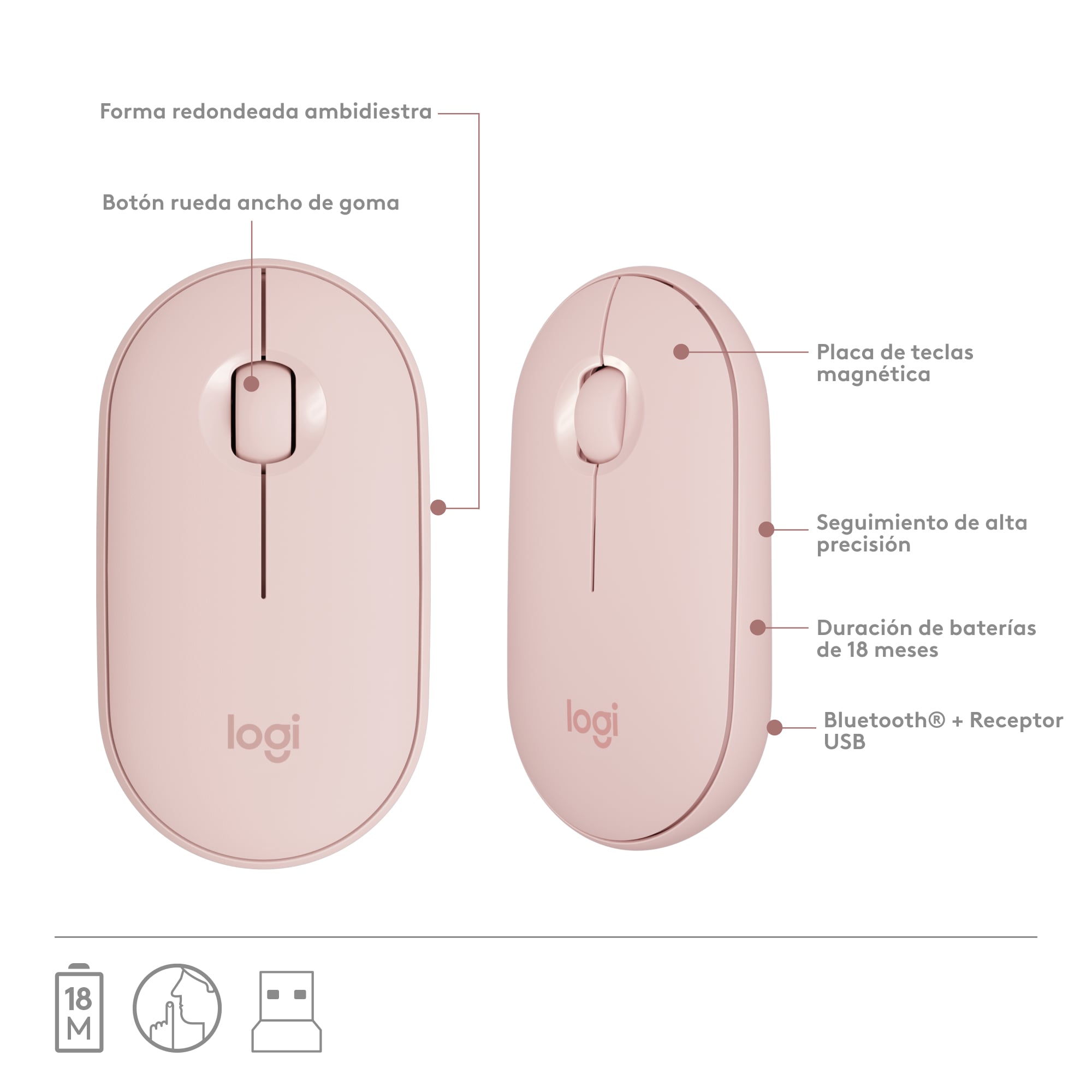 Combo teclado y mouse inalámbrico Logitech MK470 Slim Rosado - 6