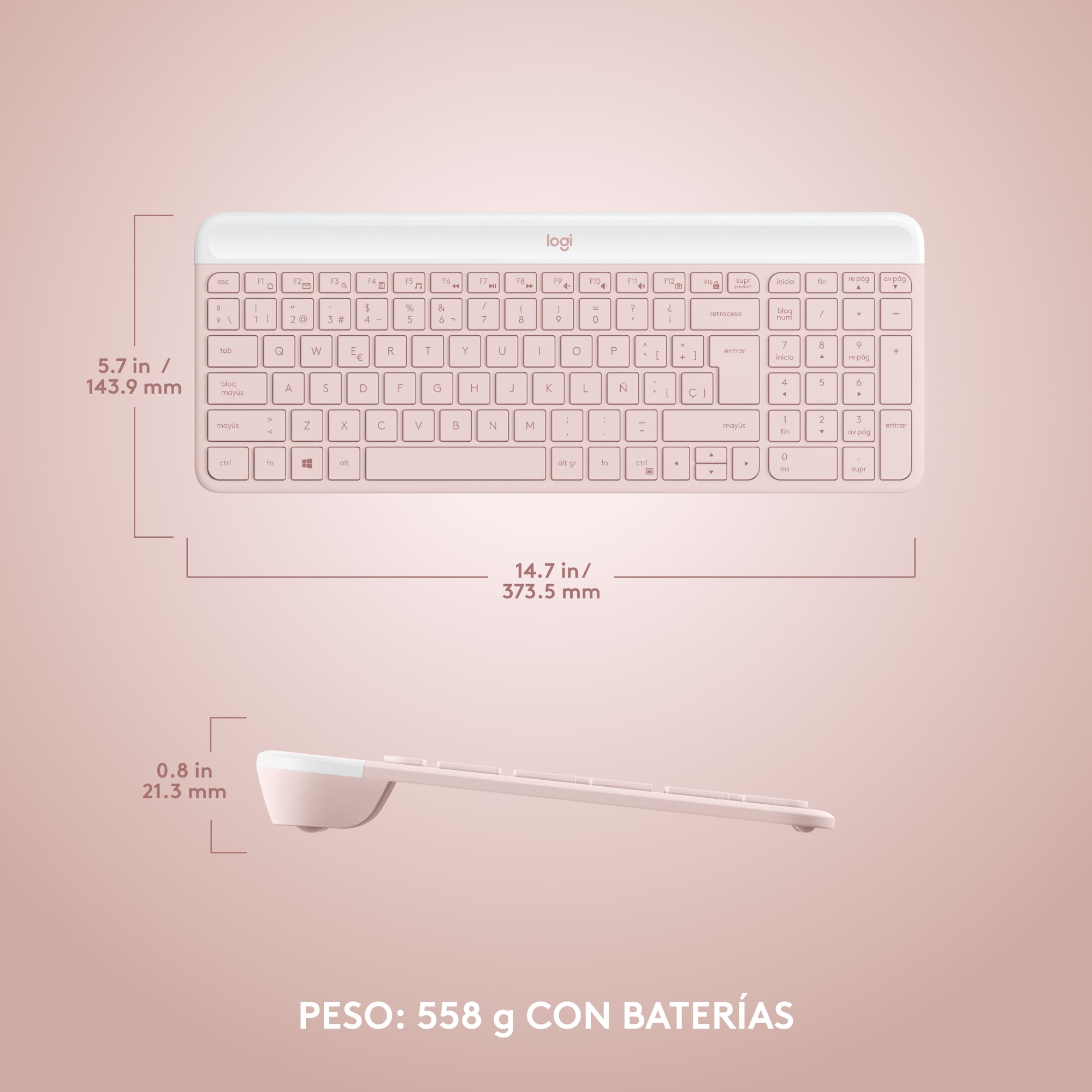 Combo teclado y mouse inalámbrico Logitech MK470 Slim Rosado - 7