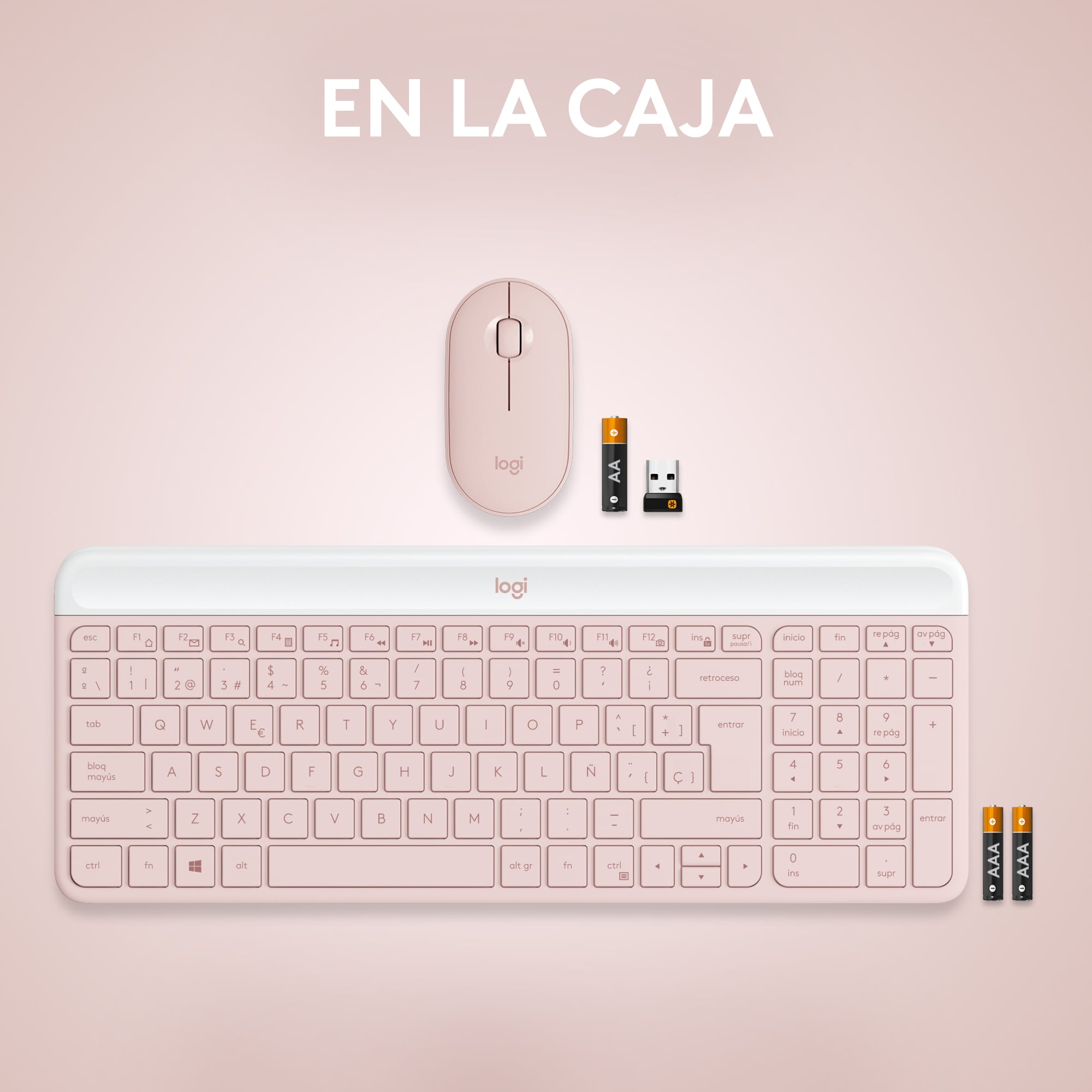 Combo teclado y mouse inalámbrico Logitech MK470 Slim Rosado - 9