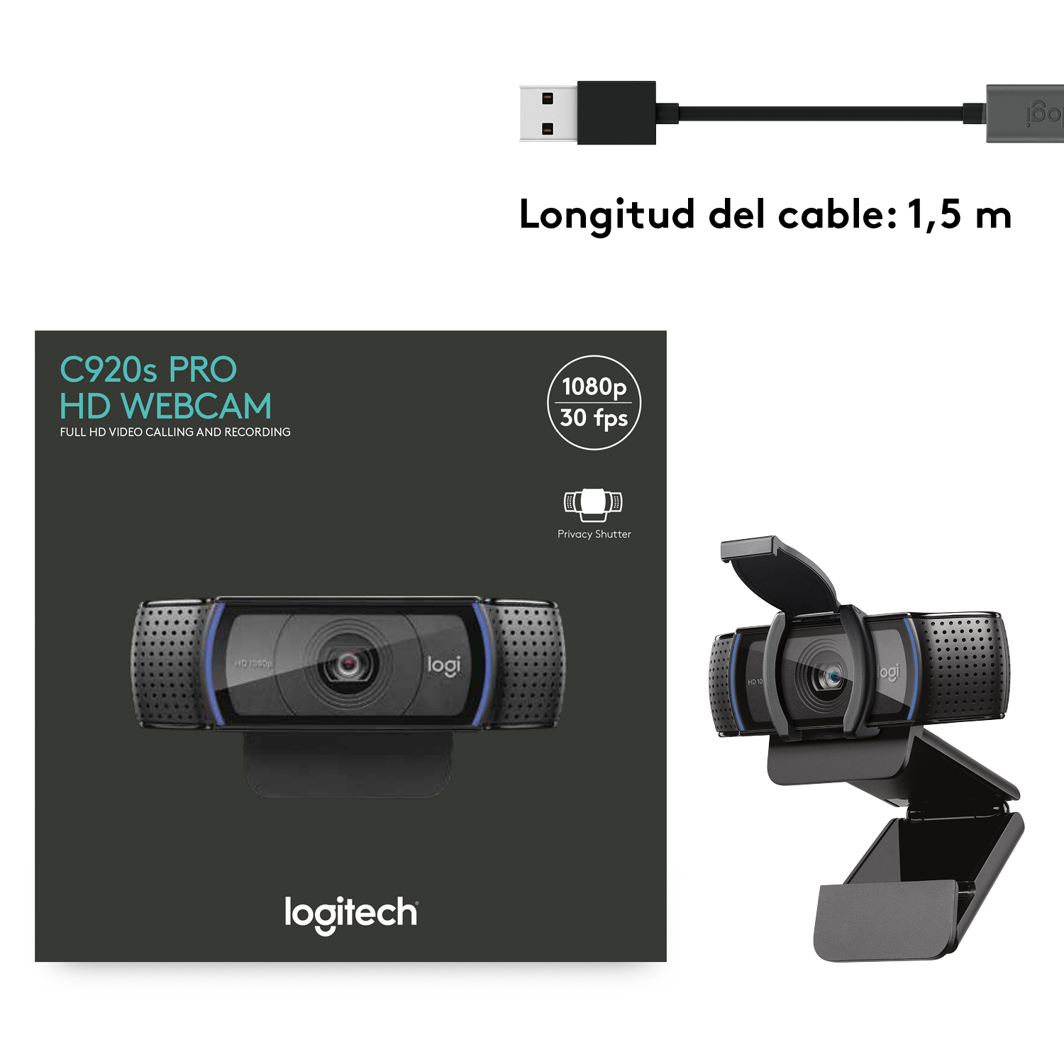 Cámara web Logitech C920S Pro HD Negro - 9