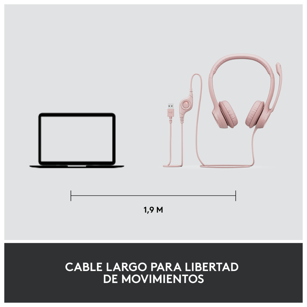 AUDÍFONOS LOGITECH OVER-EAR H390 ROSE CON MICROFONO H390 USB ISE CANCELLING ROSE - 7