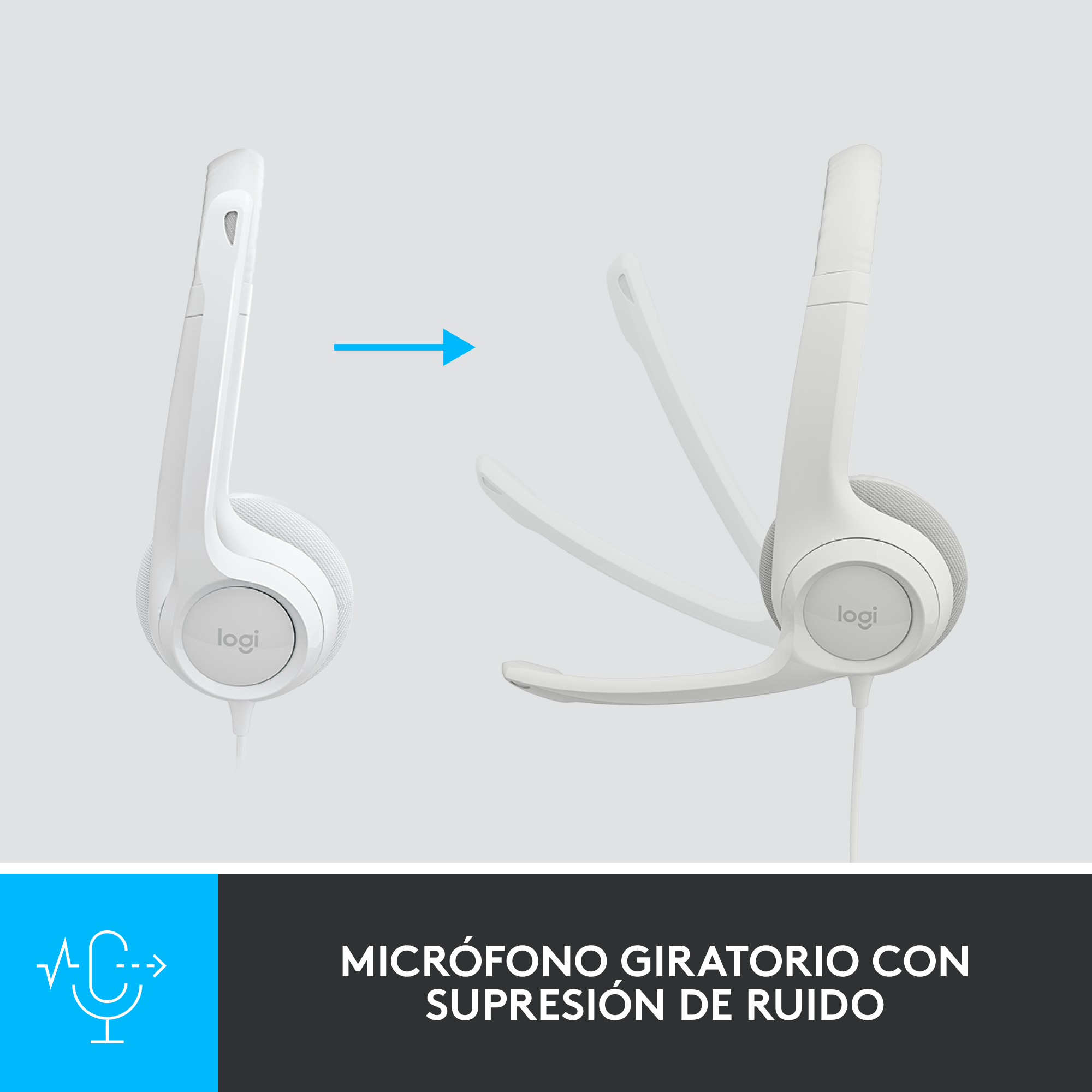 AUDÍFONOS LOGITECH OVER-EAR H390 WHITE CON MICROFONO H390 USB ISE CANCELLING WHITE - 2