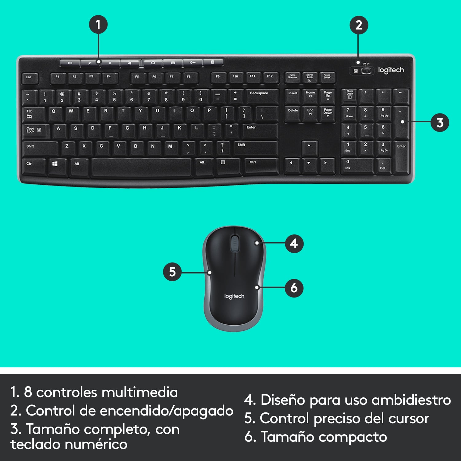 Combo teclado y mouse inalámbricos MK270 Negro - 5