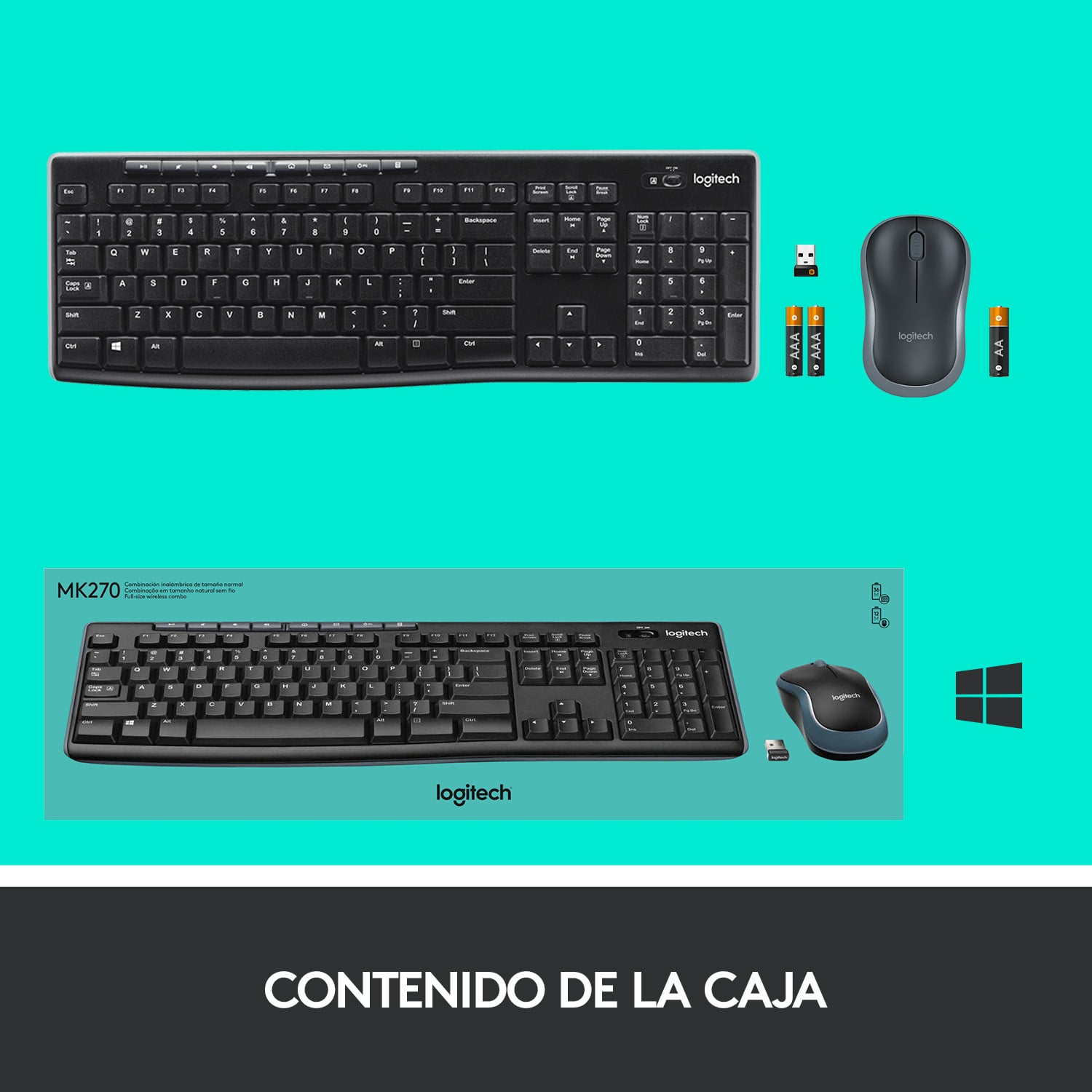 Combo teclado y mouse inalámbricos MK270 Negro - 8