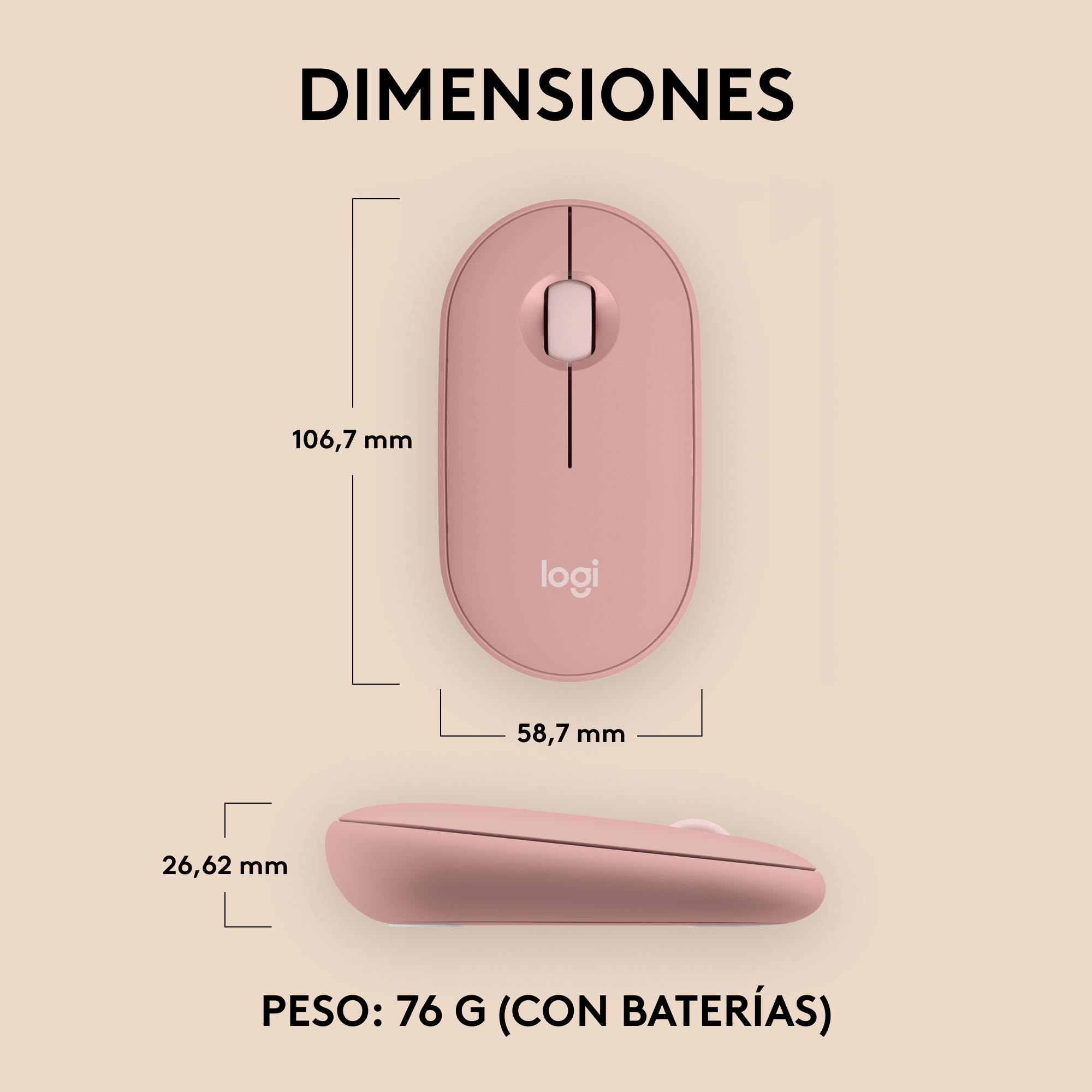 Mouse Inalámbrico Bluetooth Logitech Pebble 2 M350S Rose - 7
