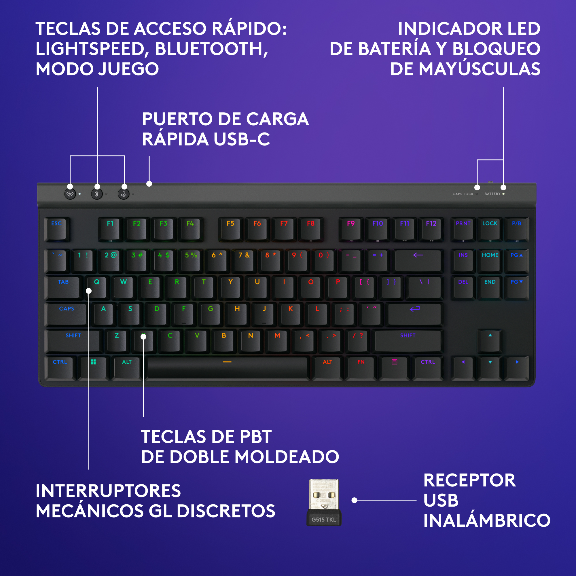 Teclado inalámbrico Logitech G515 LIGHTSPEED TKL para juegos Negro - 5