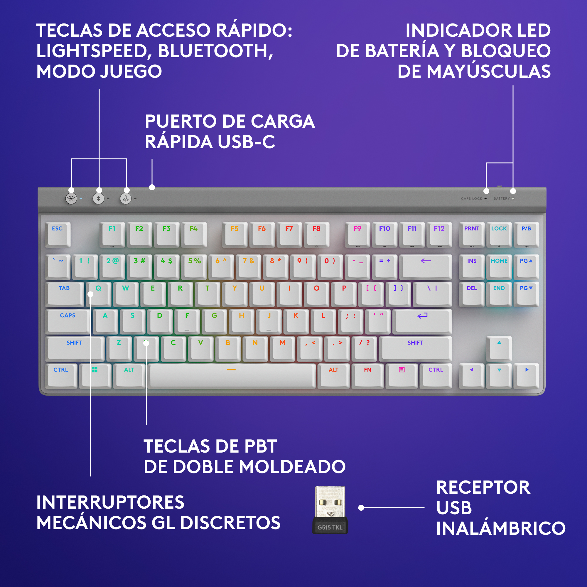 Teclado inalámbrico Logitech G515 LIGHTSPEED TKL para juegos Blanco - 5