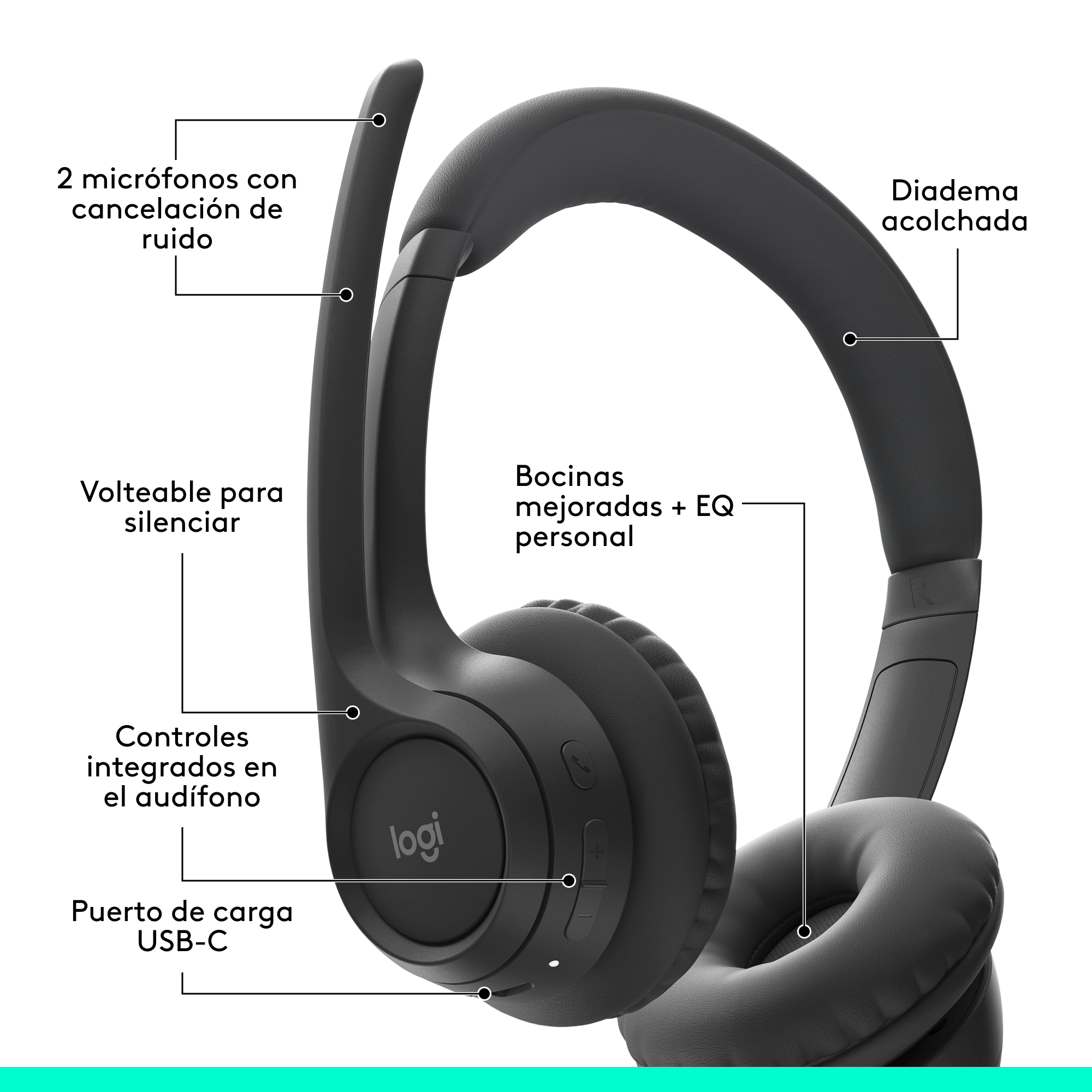 Audífonos Inalámbricos Logitech Zone 300 con micrófono Negro - 5
