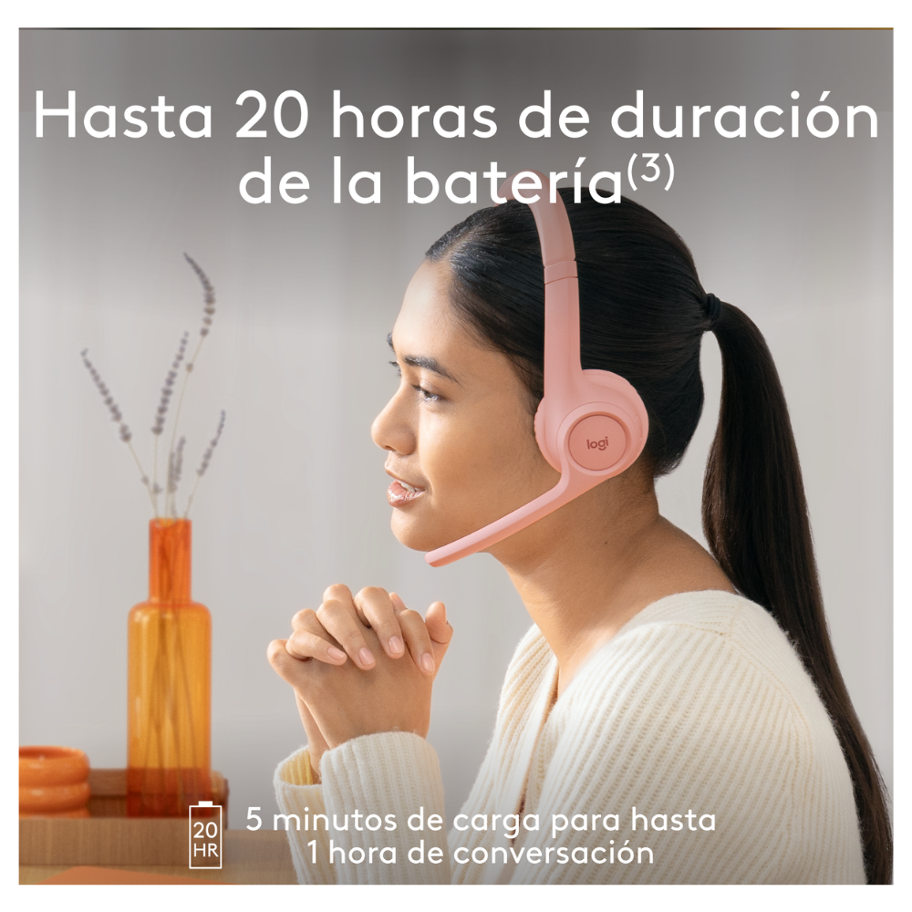 AUDÍFONOS LOGITECH OVER-EAR ZONE 300 BLUETOOTH CON MICROFONO /20HRS ROSE - 4