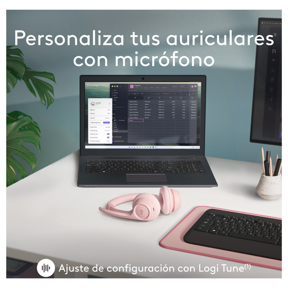 AUDÍFONOS LOGITECH OVER-EAR ZONE 300 BLUETOOTH CON MICROFONO /20HRS ROSE - 7