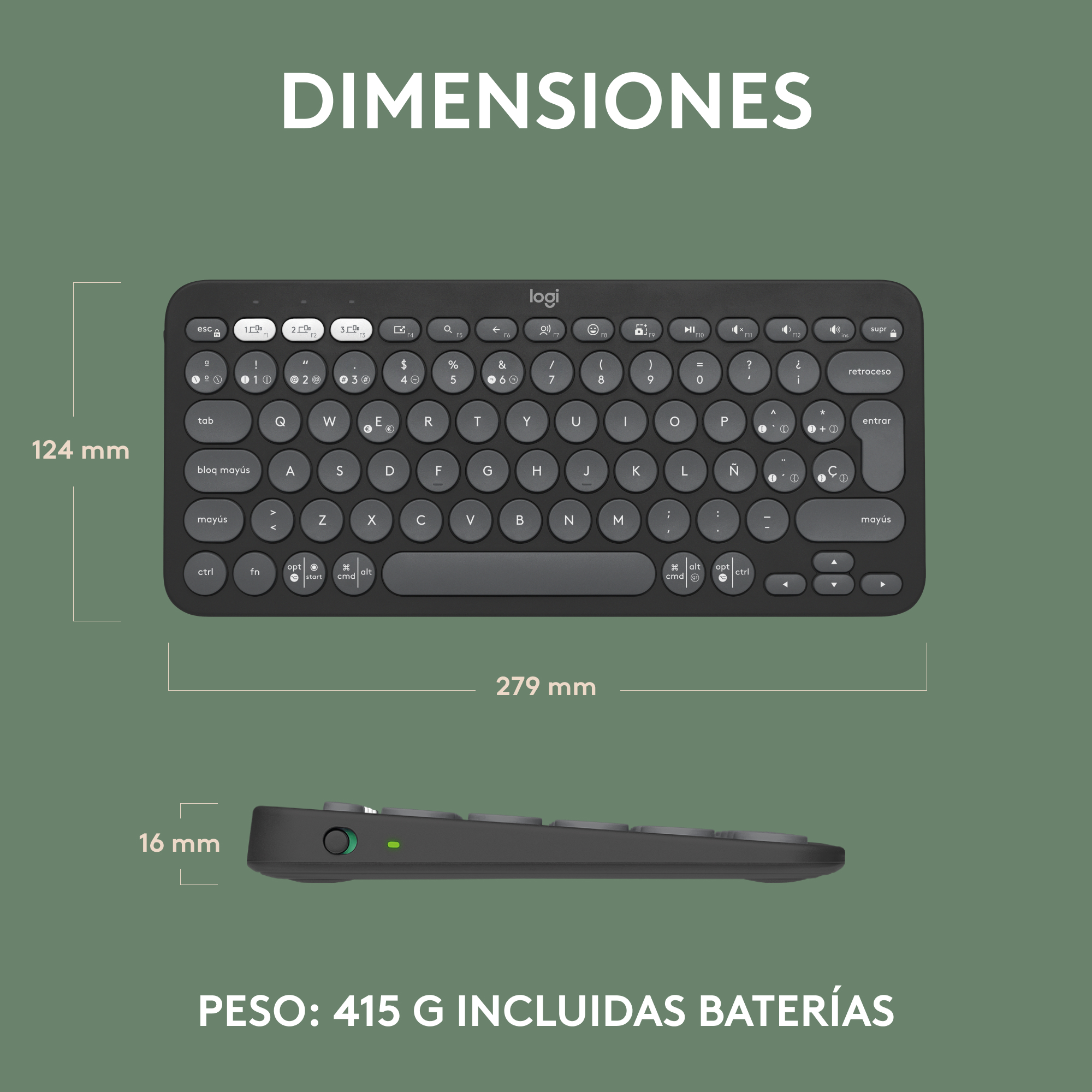 Teclado Bluetooth Multidispositivo Logitech Pebble Keys 2 K380S Grafito - 9