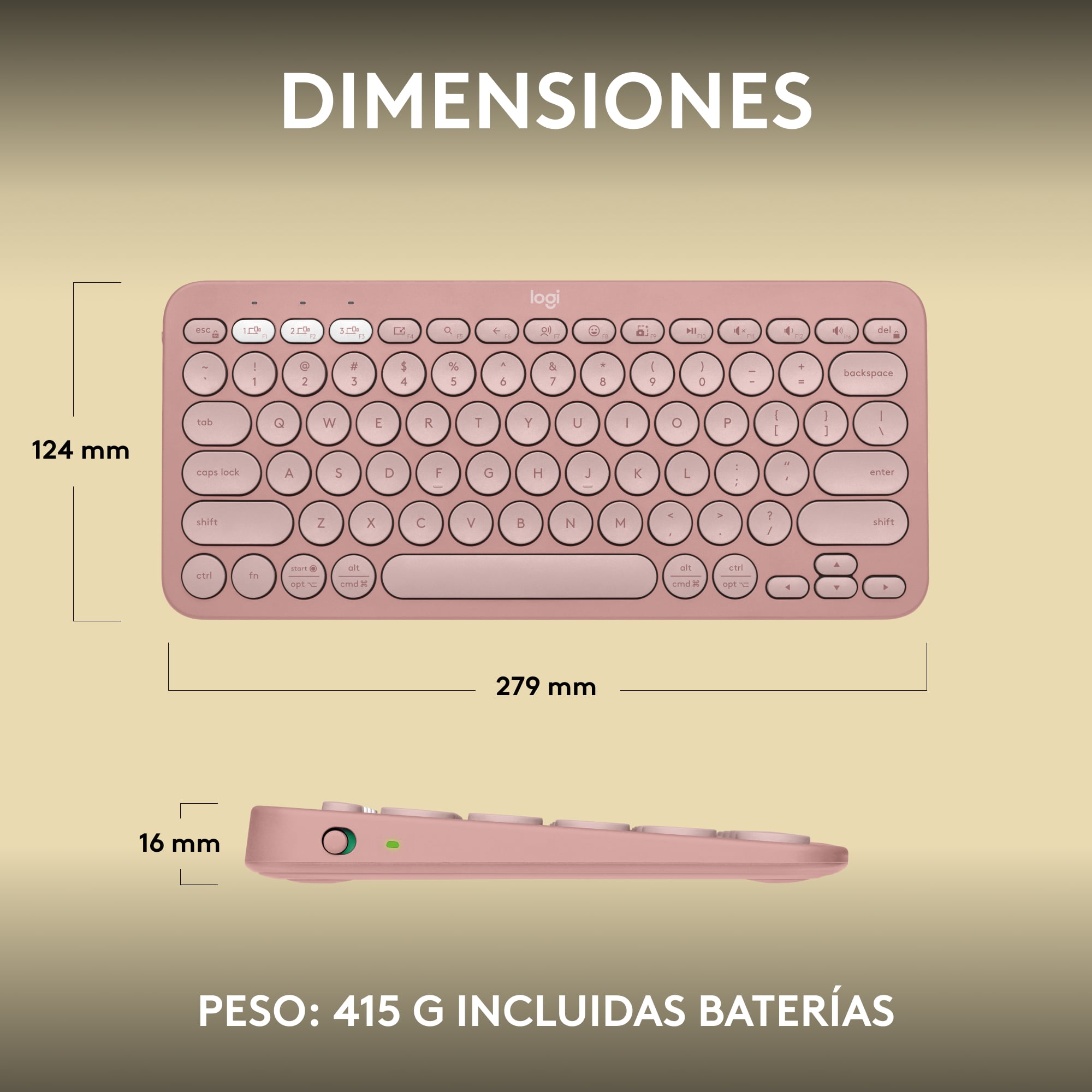 TECLADO LOGITECH PEBBLE 2 K380S BLUETOOTH/WIRELESS SP ROSE - 9