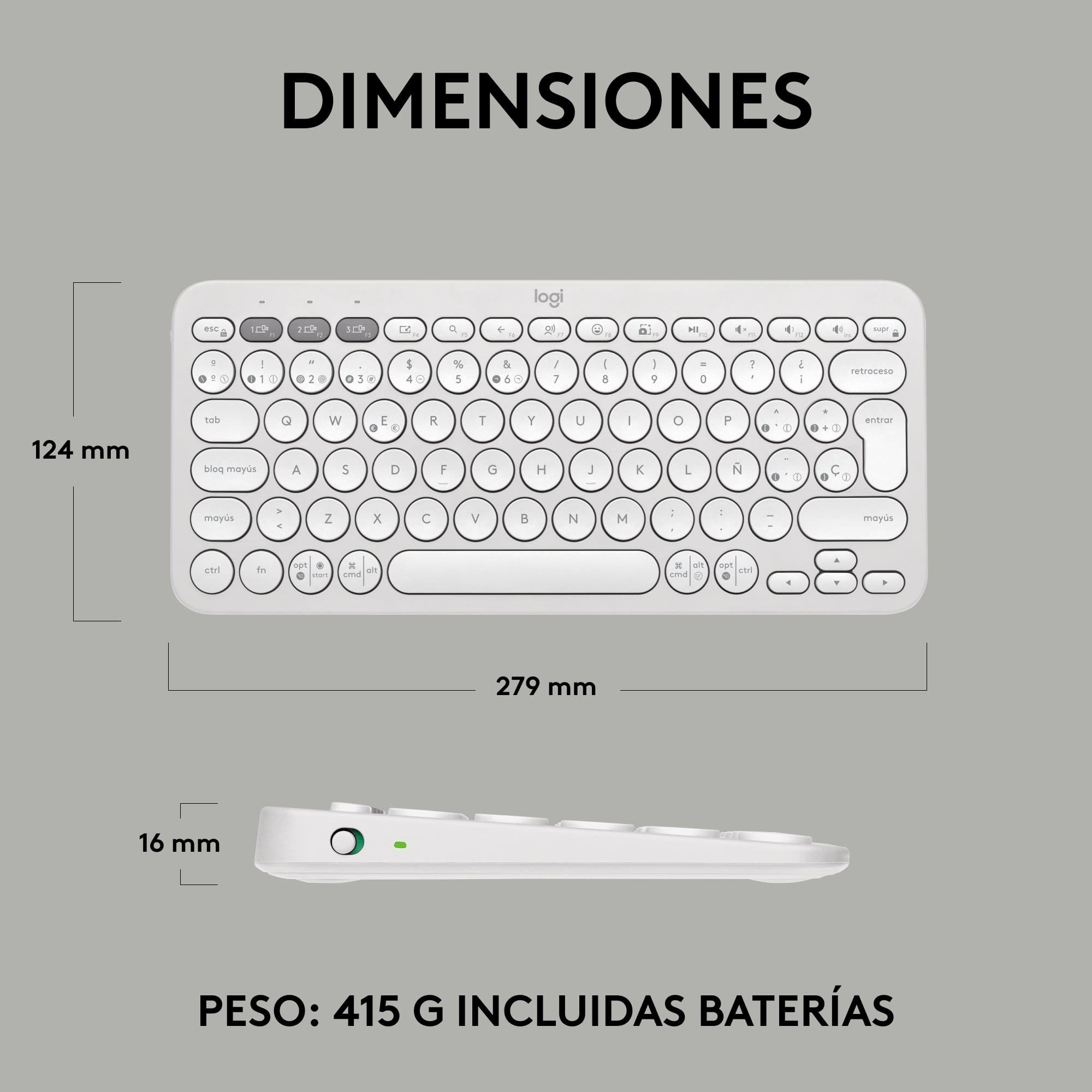 Teclado Bluetooth Multidispositivo Logitech Pebble Keys 2 K380S Blanco - 9