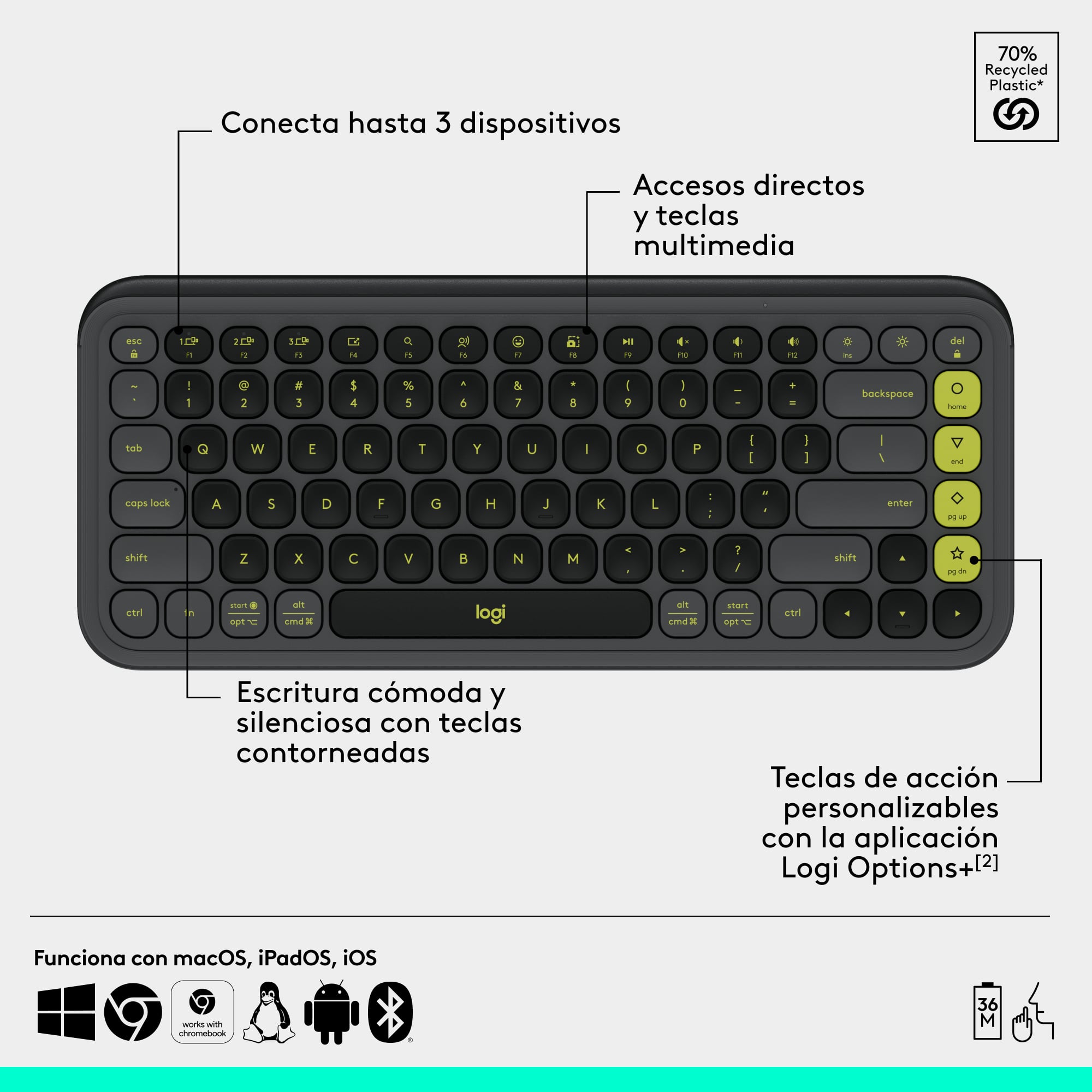 Combo teclado y mouse Logitech POP Icon Grafito - 5