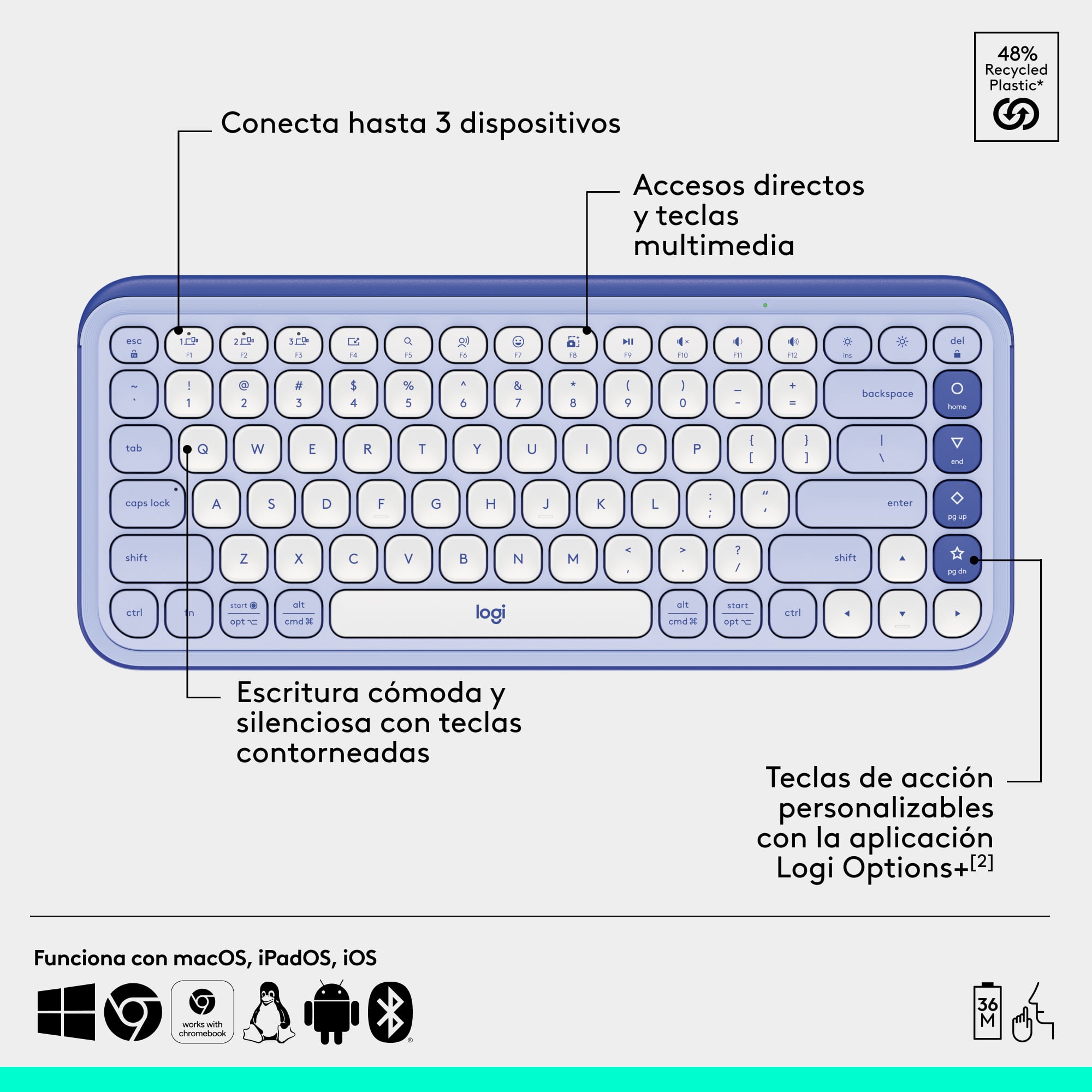 Combo teclado y mouse Logitech POP Icon Lila - 5