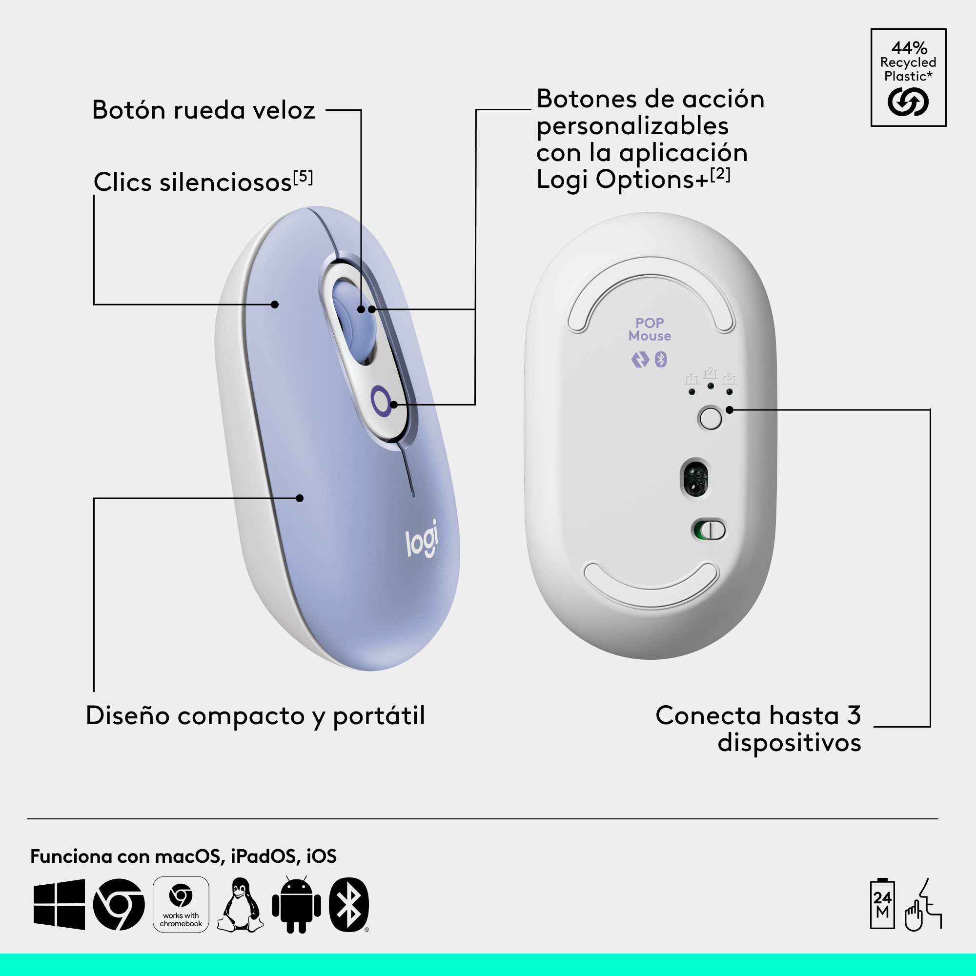 Combo teclado y mouse Logitech POP Icon Lila - 6