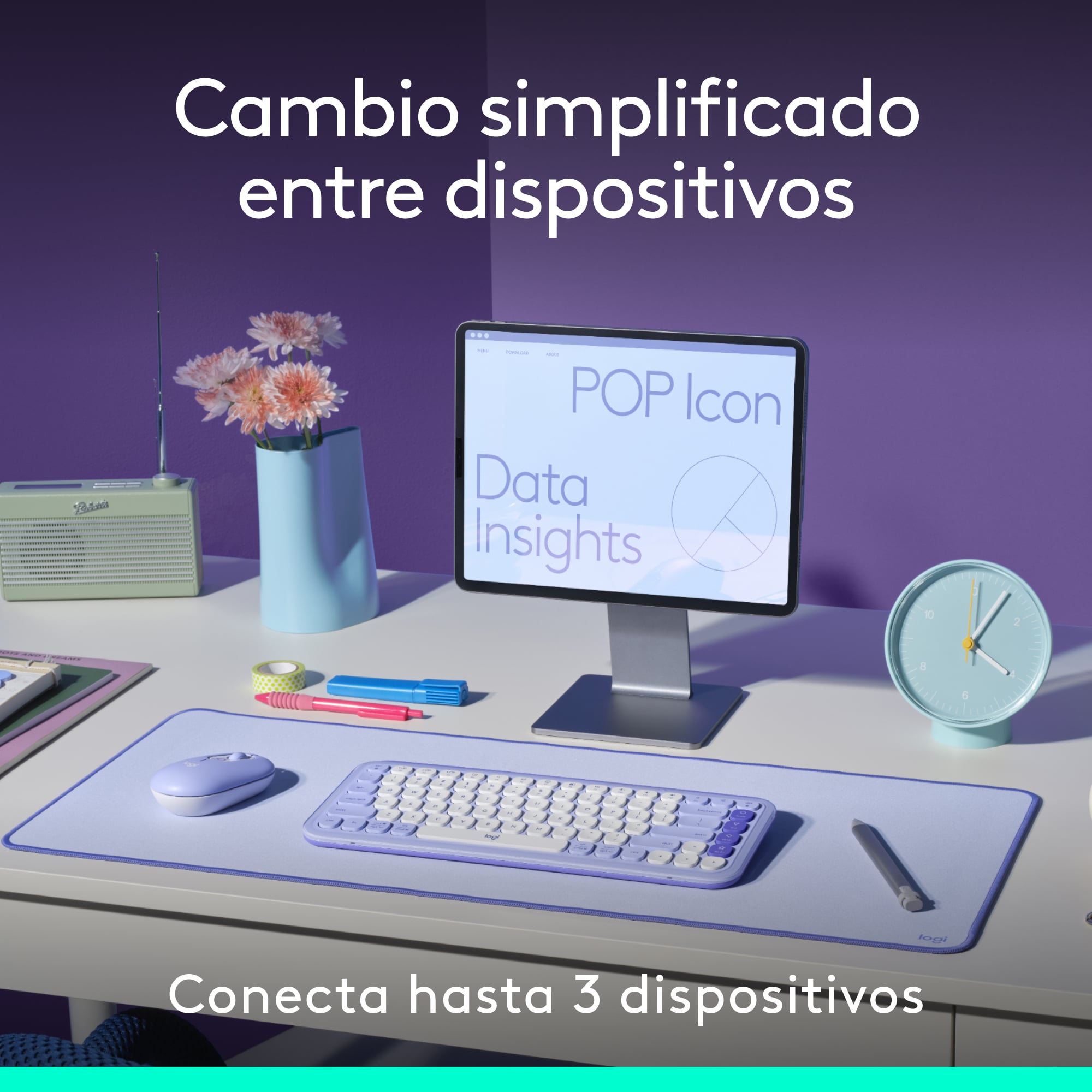 Combo teclado y mouse Logitech POP Icon Lila - 8