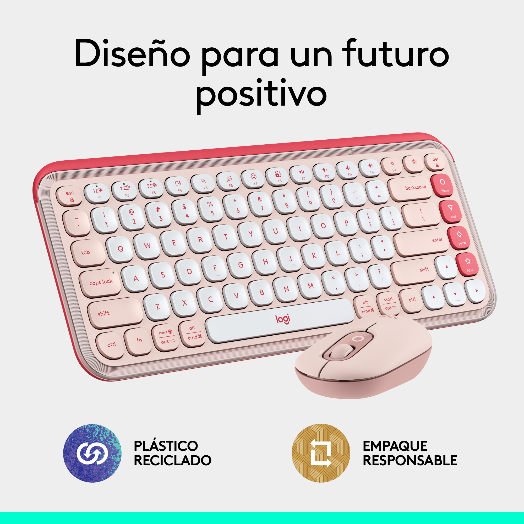 Combo teclado y mouse Logitech POP Icon Rose - 10