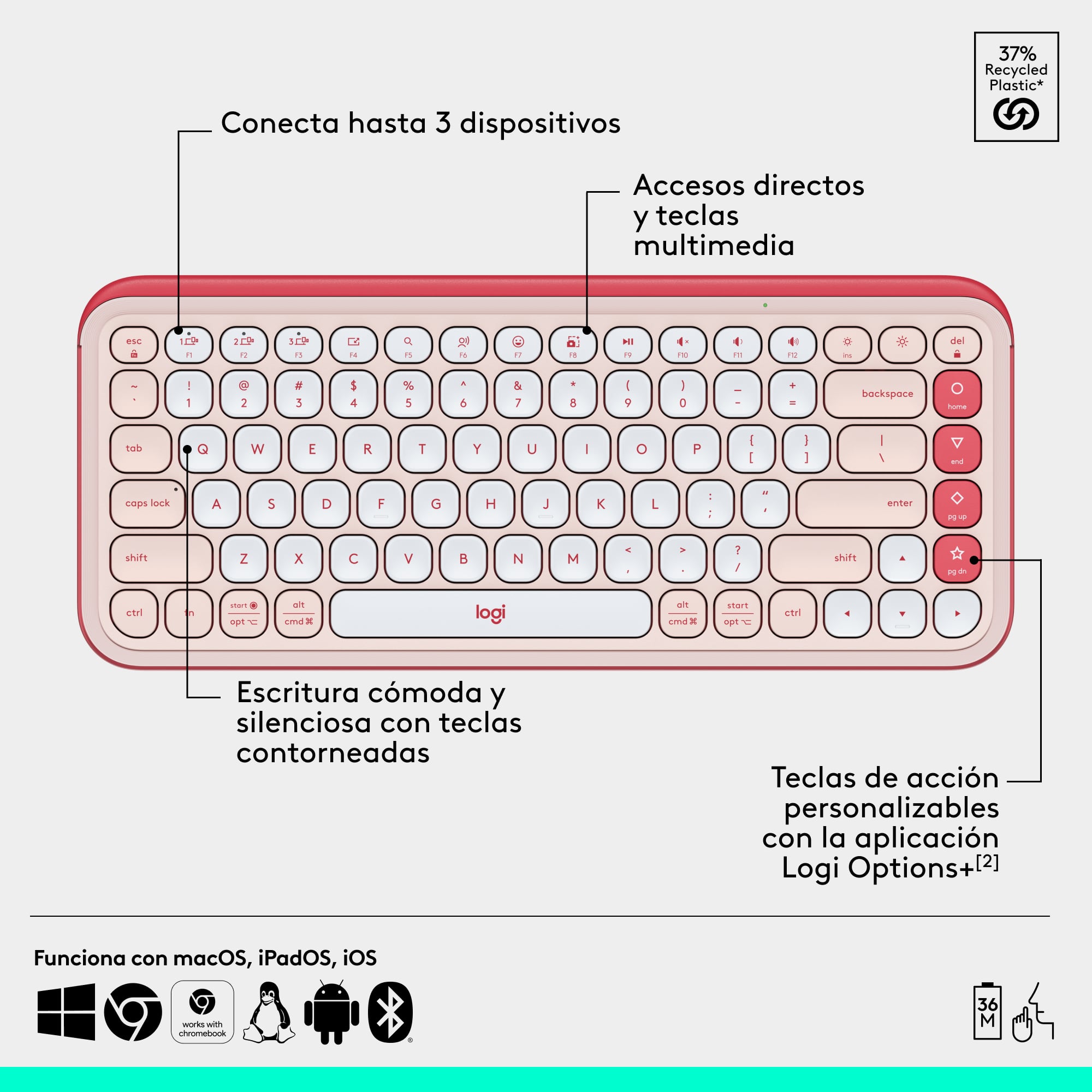 Combo teclado y mouse Logitech POP Icon Rose - 5