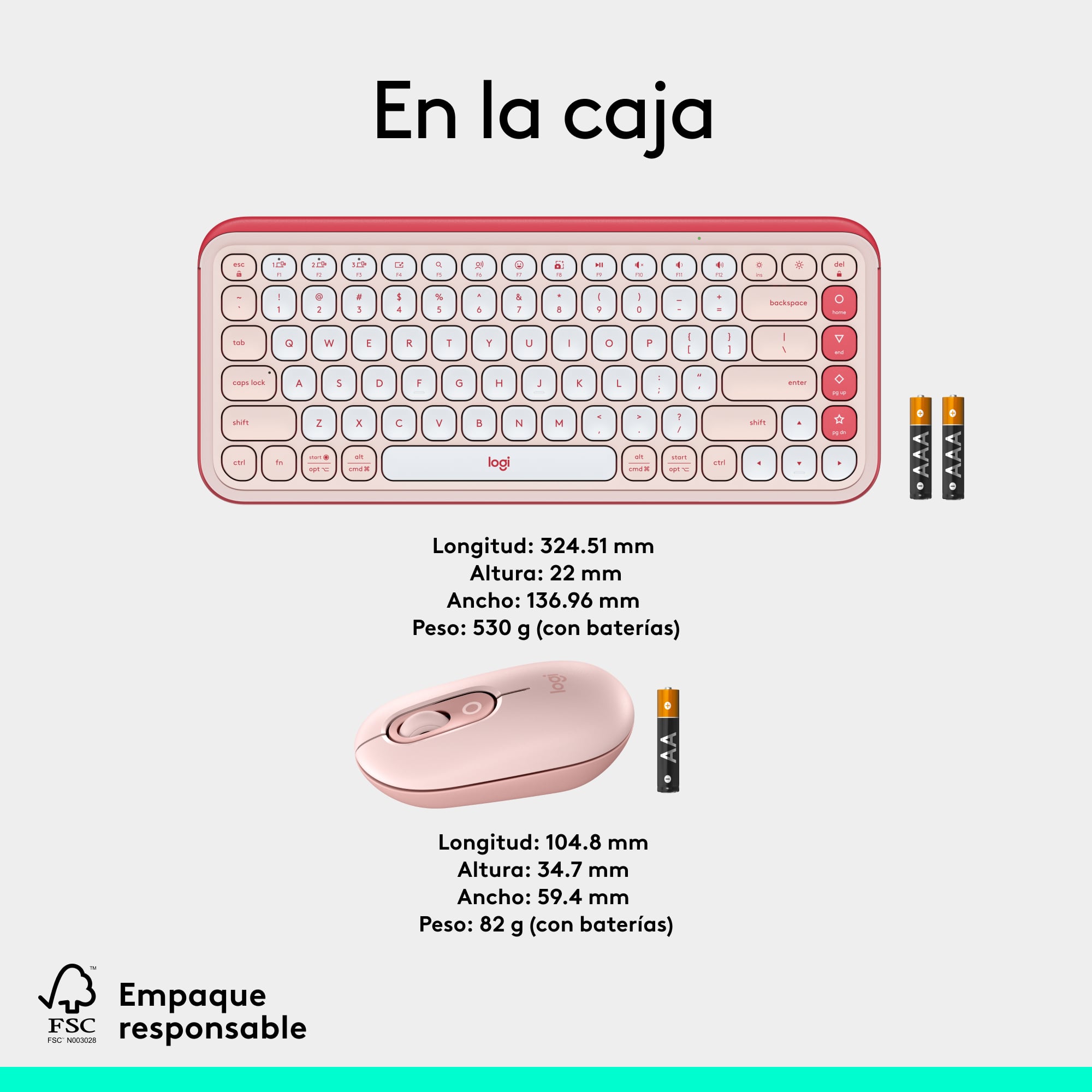Combo teclado y mouse Logitech POP Icon Rose - 9