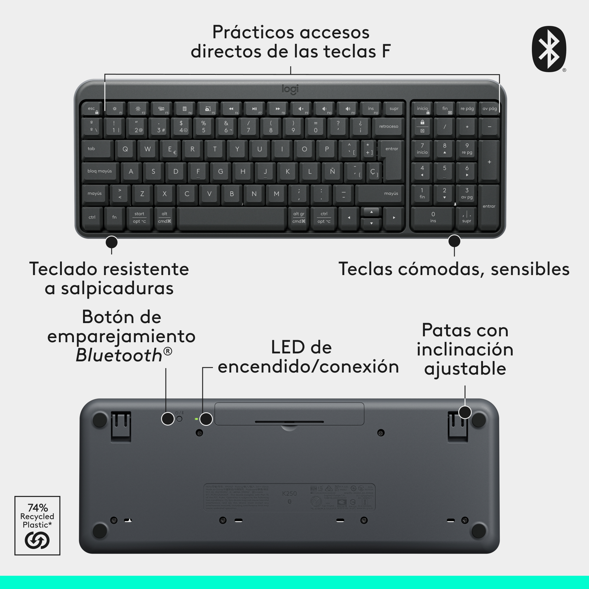 TECLADO LOGITECH K250 BLUETOOTH NEGRO - 5