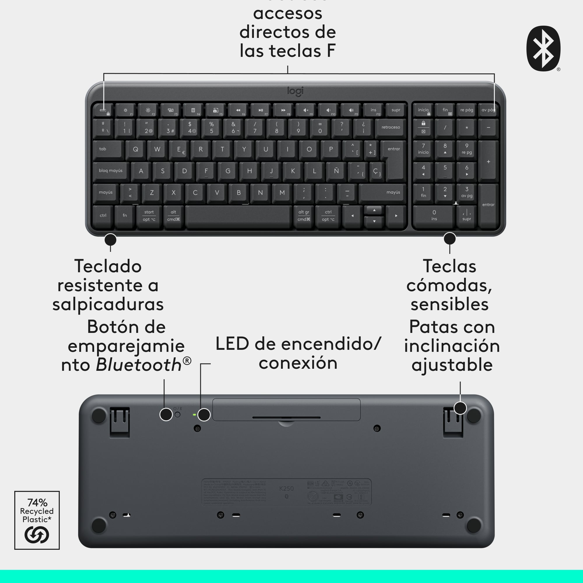 Combo inalámbrico compacto MK250 Bluetooth Negro - 7