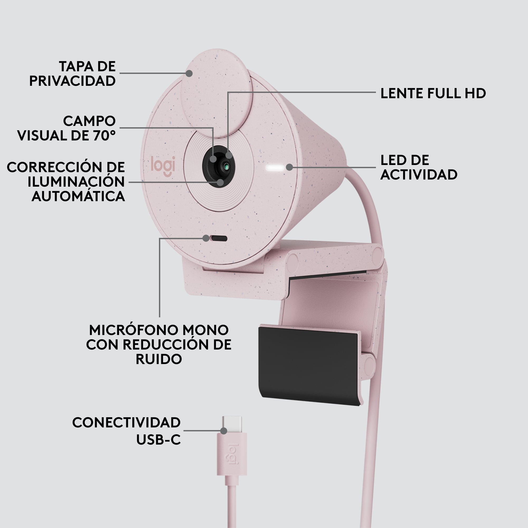 Cámara web Logitech Brio 300 Full HD Rose - 5