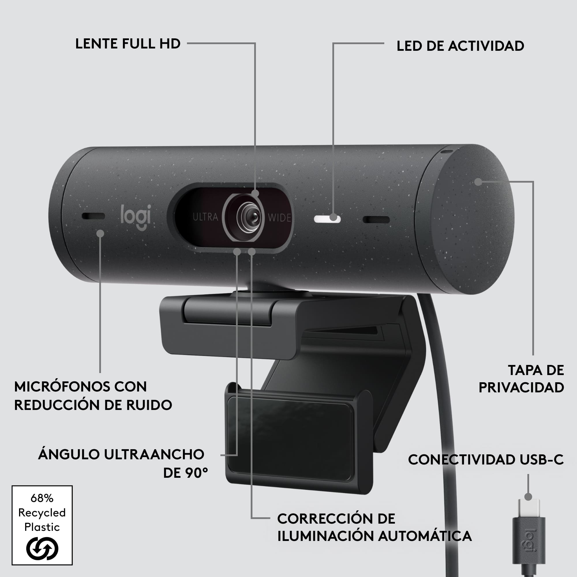 Cámara web Logitech Brio 500 Full HD Negro - 7