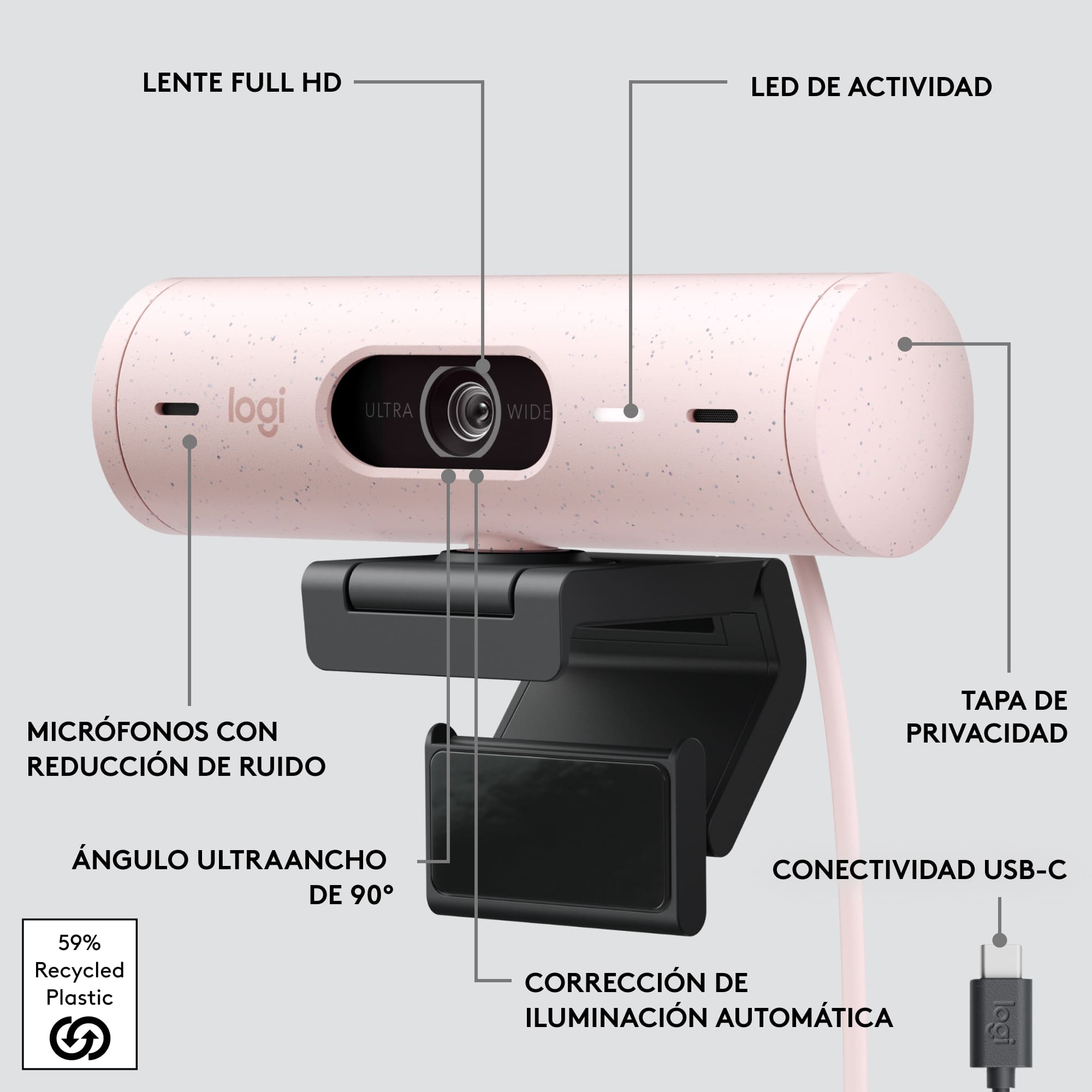 Cámara web Logitech Brio 500 Full HD Rose - 6