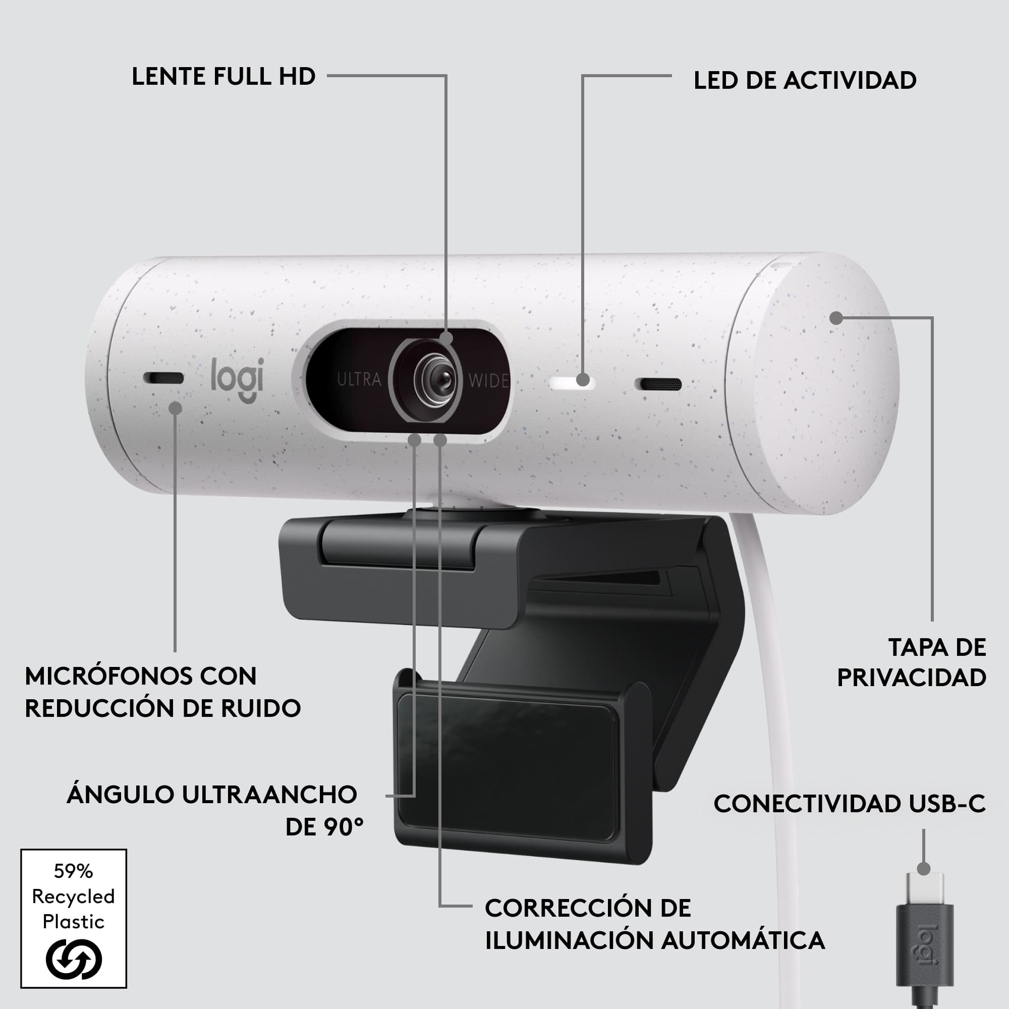 Cámara web Logitech Brio 500 Full HD Blanco - 6