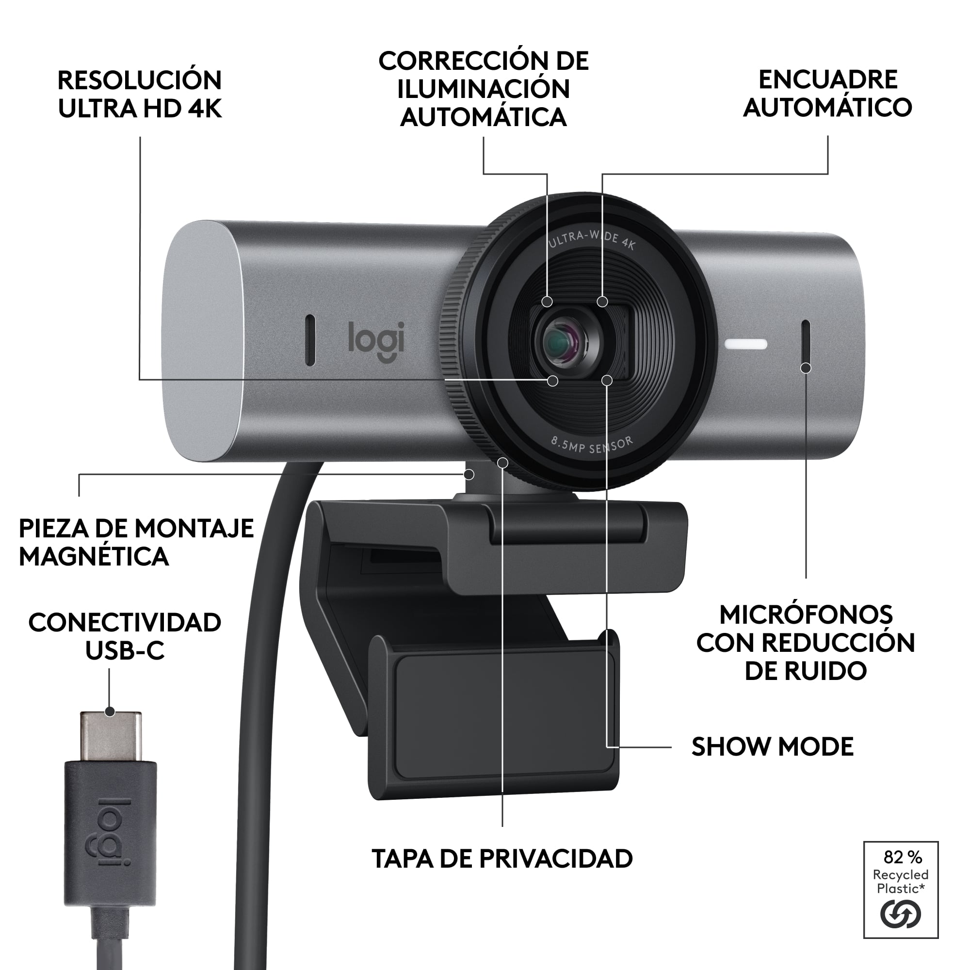 Cámara web Logitech MX Brio Ultra HD 4K para colaboración y streaming Negro - 5