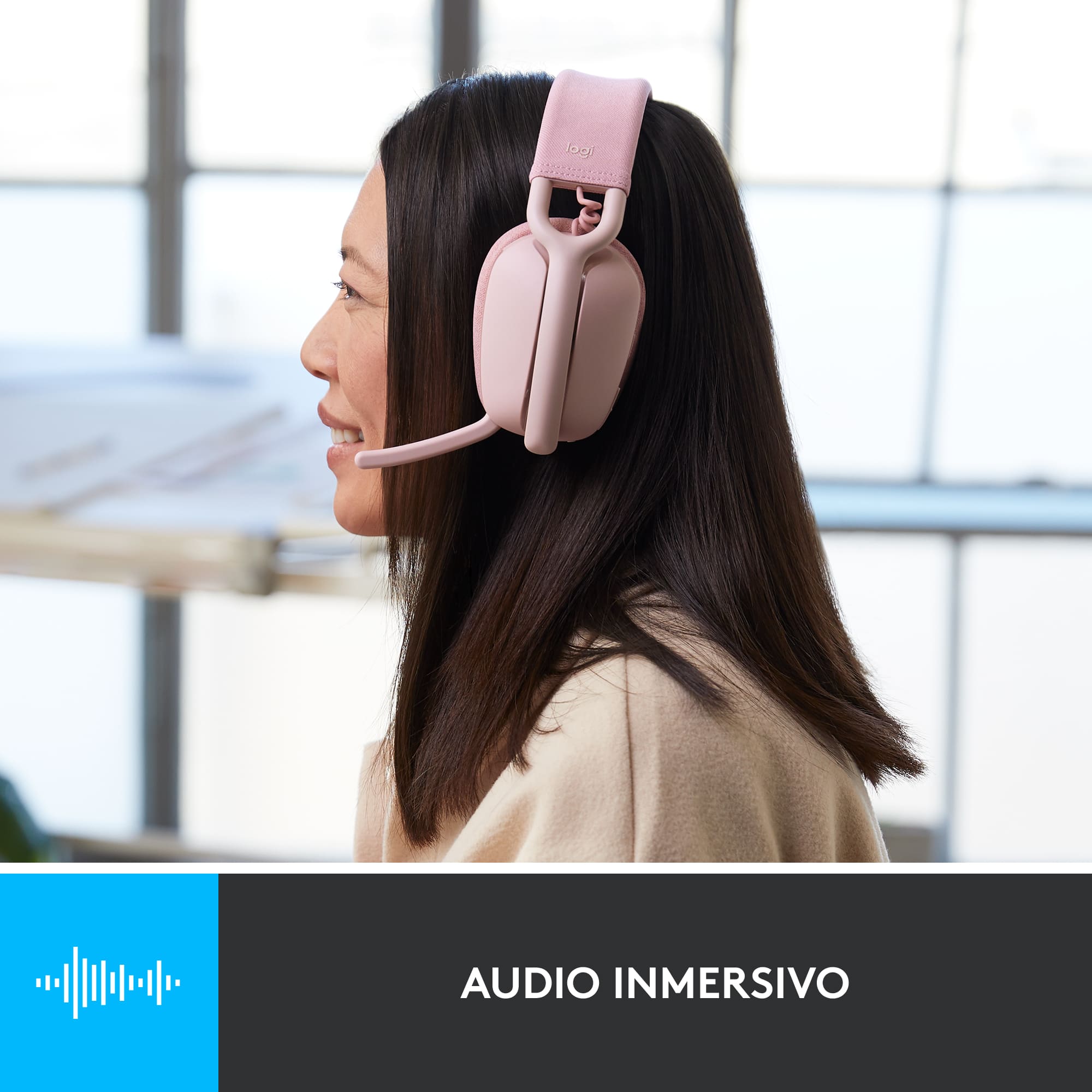Audífonos Inalámabrico Logitech Zone Vibe 100 con Micrófono de Cancelación de Ruido Rosado - 3