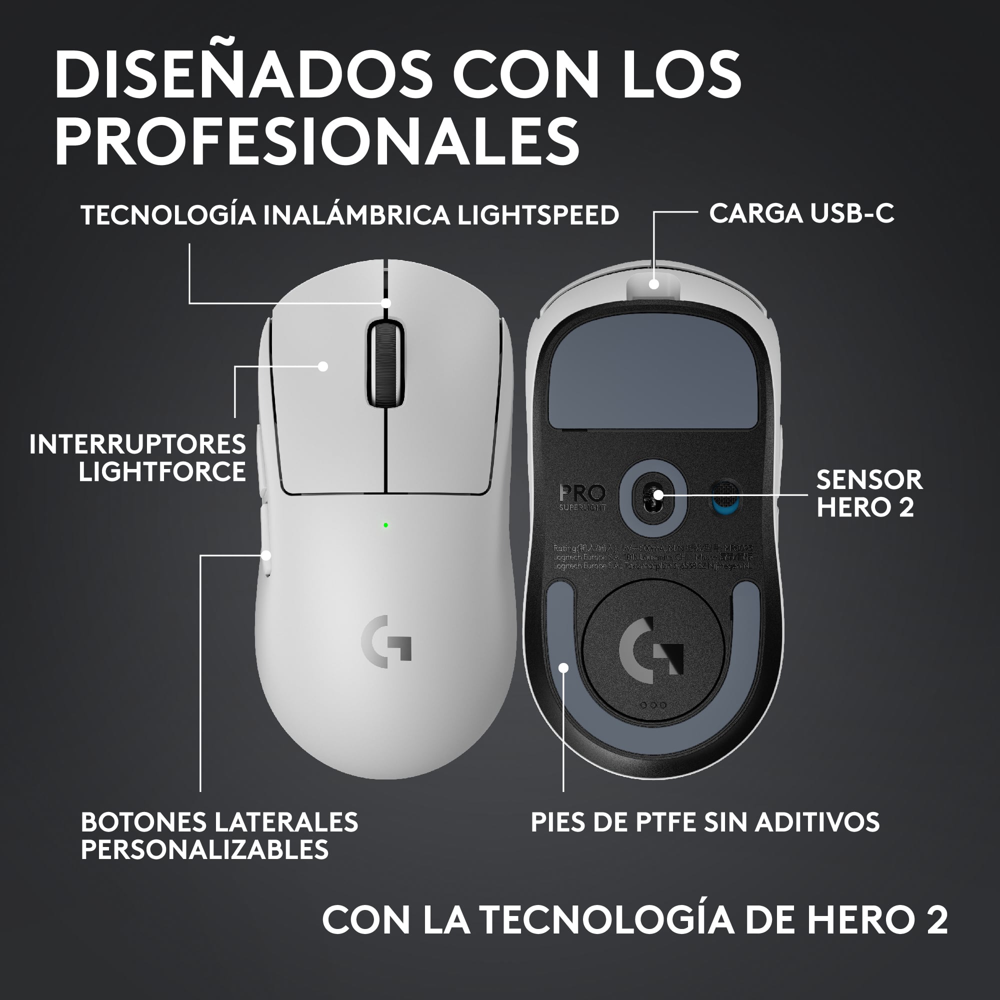Mouse Inalámbrico Logitech G PRO X SUPERLIGHT 2C LIGHTSPEED Blanco - 6