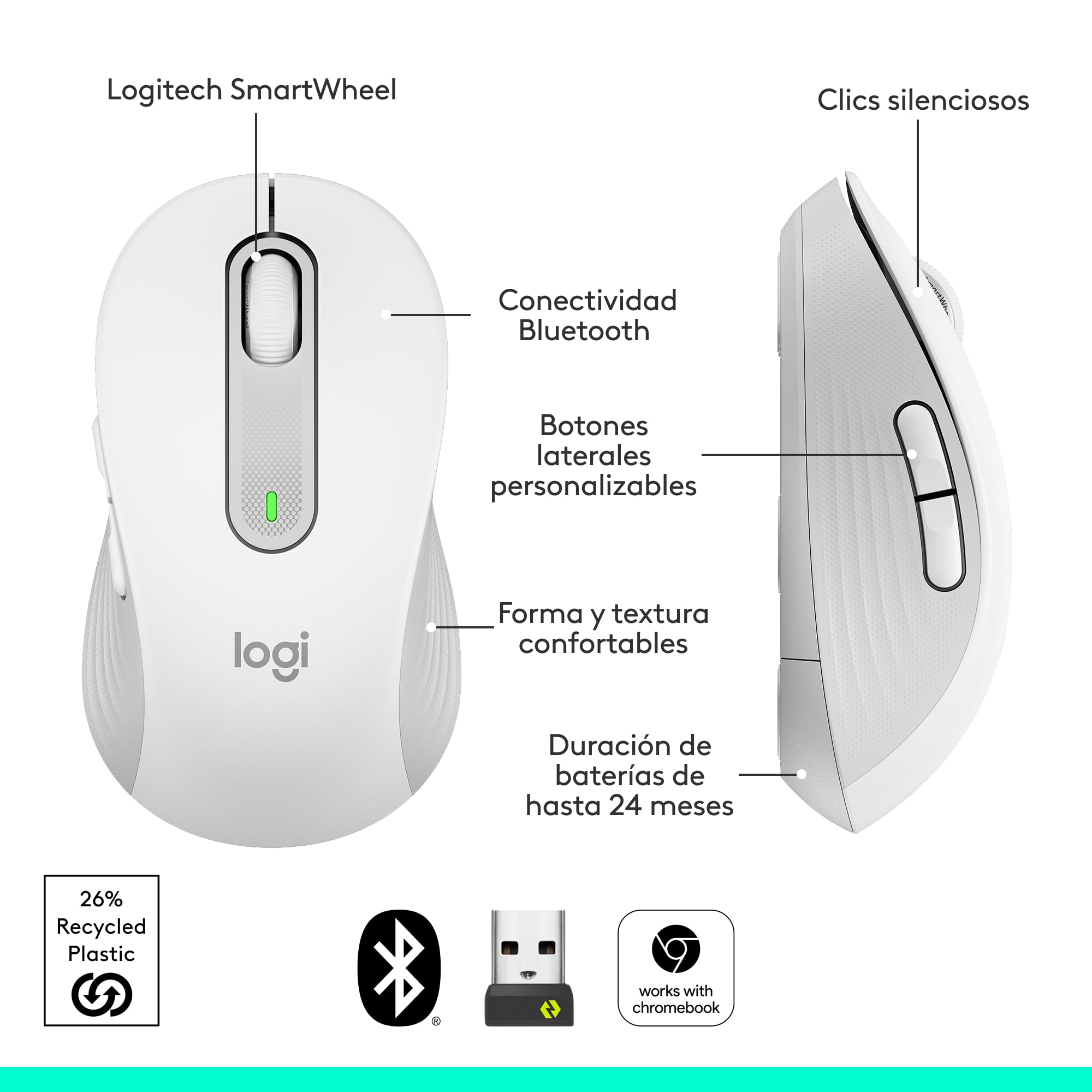 Mouse inalámbrico Logitech Signature M650 L Blanco - 4