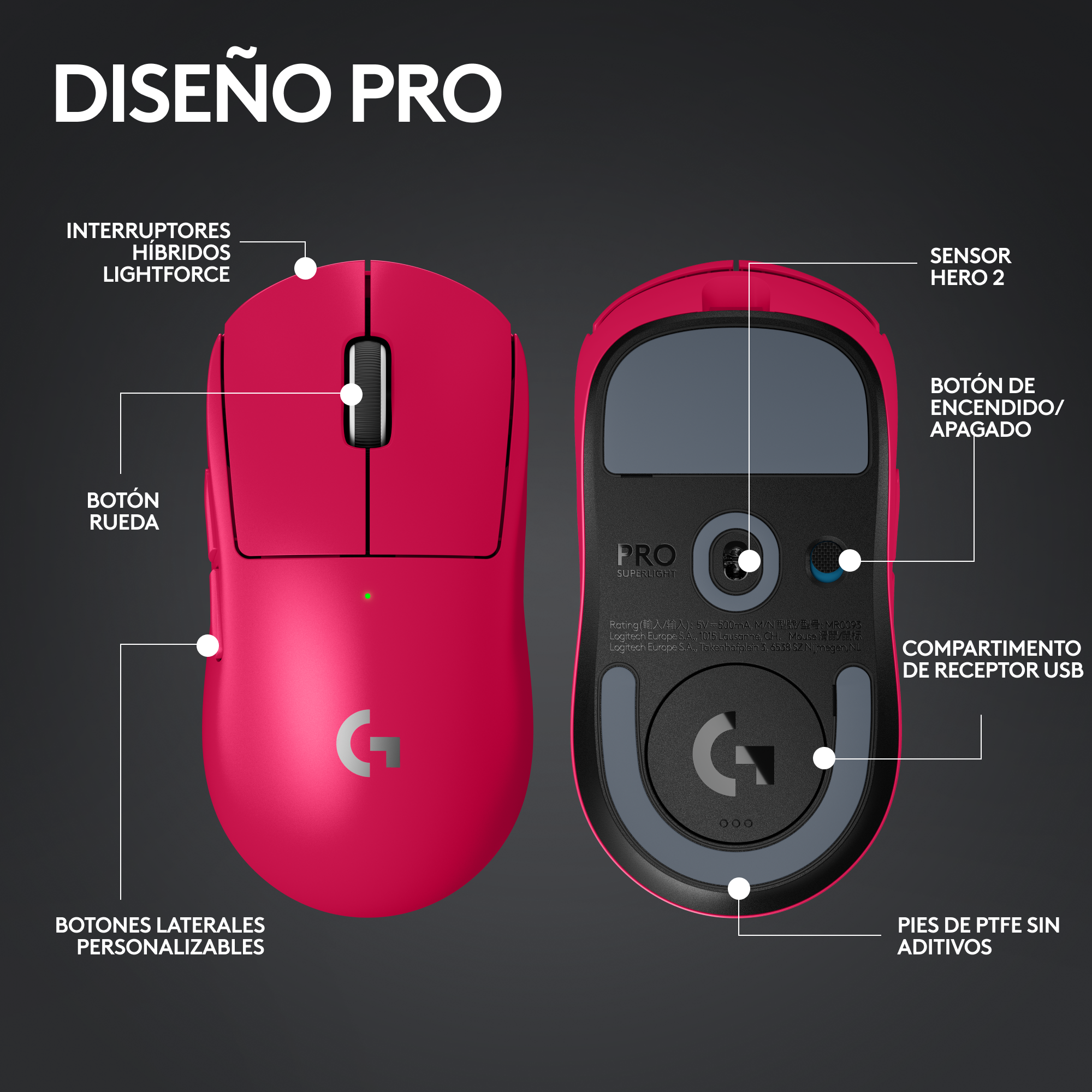 Mouse Inalámbrico Logitech G PRO X SUPERLIGHT 2 LIGHTSPEED Magenta - 6