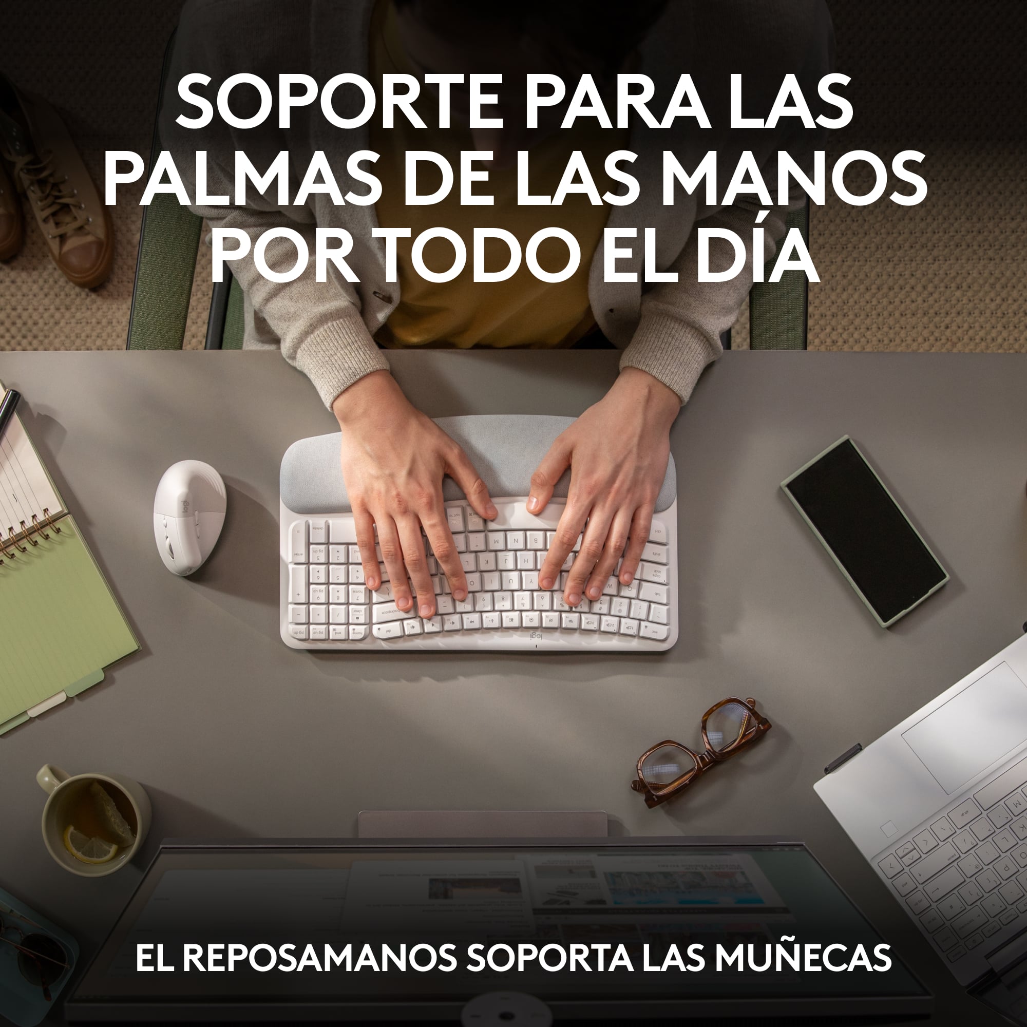 Teclado Ergonómico Inalámbrico Logitech Wave Keys con reposamanos Blanco - 3