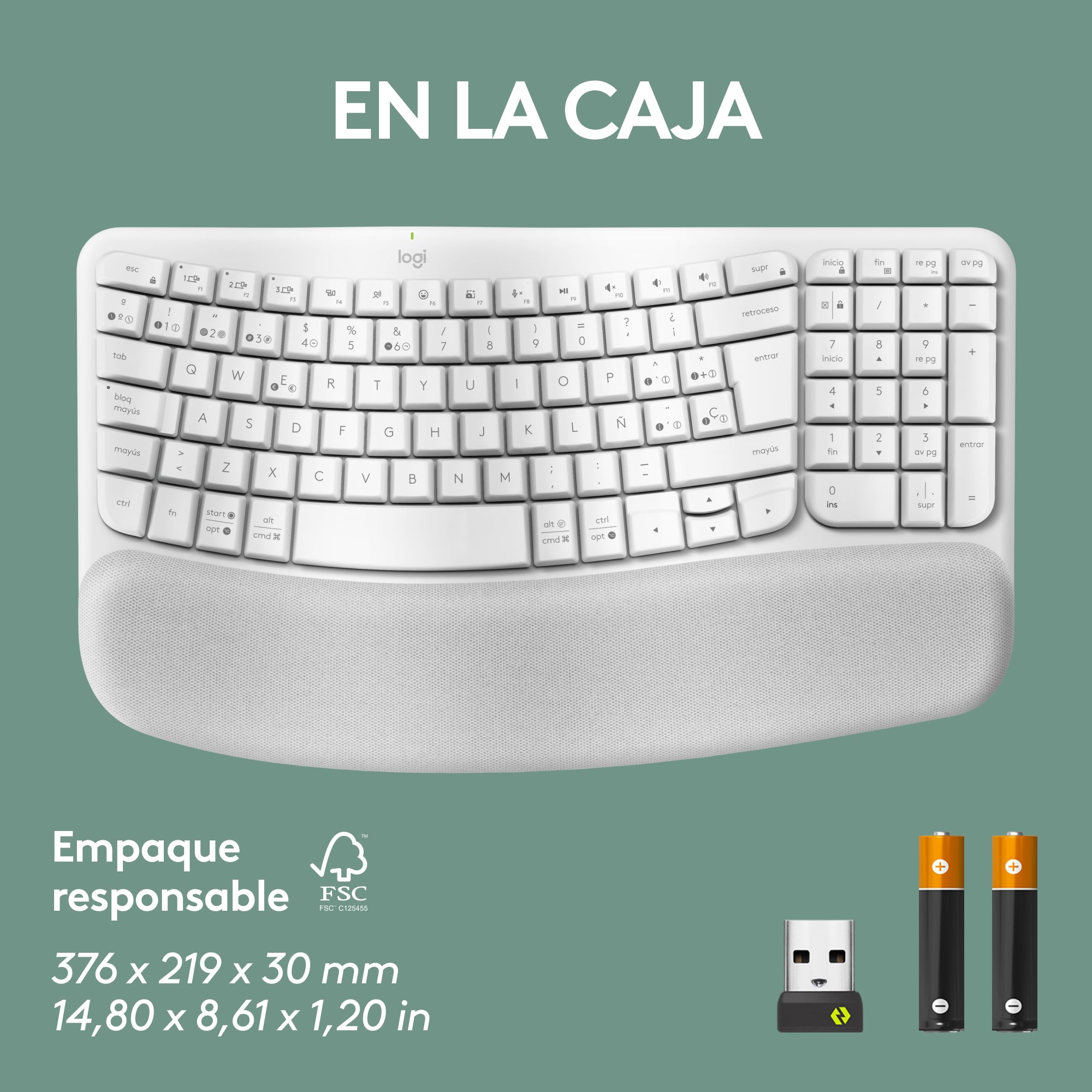 Teclado Ergonómico Inalámbrico Logitech Wave Keys con reposamanos Blanco - 9