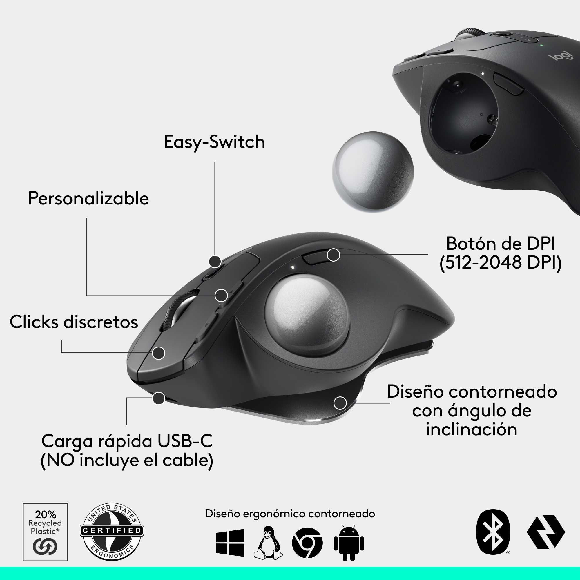Mouse Trackball inalámbrico avanzado MX Ergo S Negro - 4