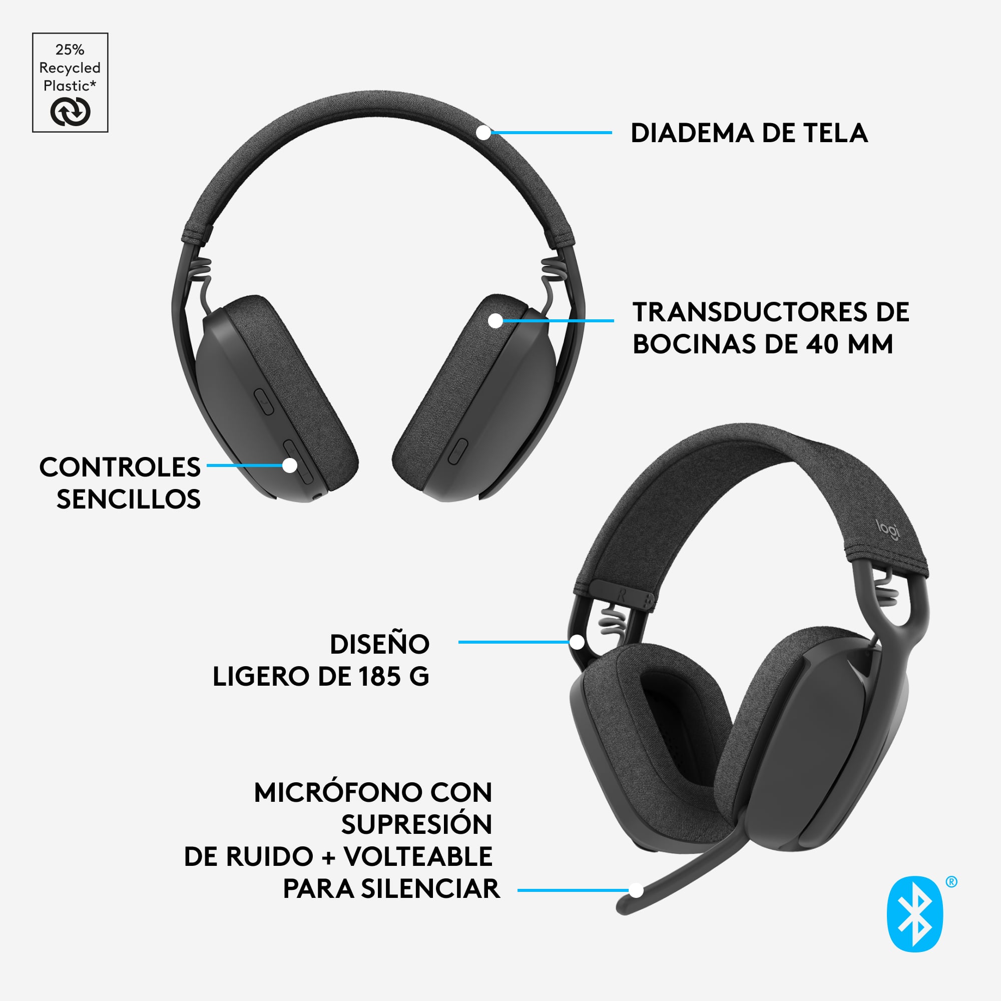 Audífonos Inalámabrico Logitech Zone Vibe 100 con Micrófono de Cancelación de Ruido Negro - 6