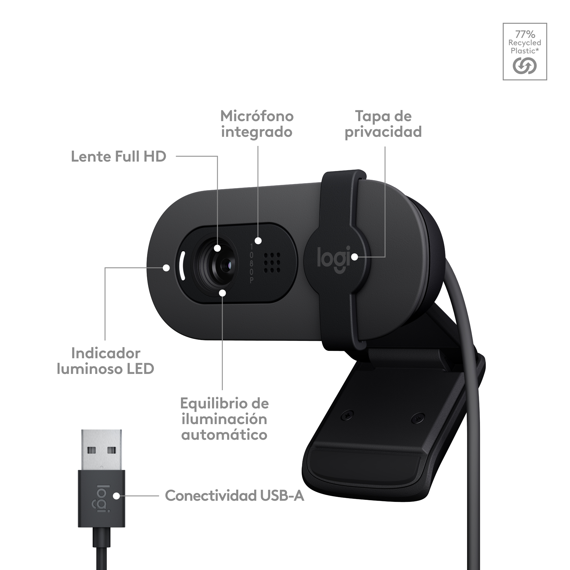 Cámara Web Logitech Brio 100 FHD 1080P Grafito - 3