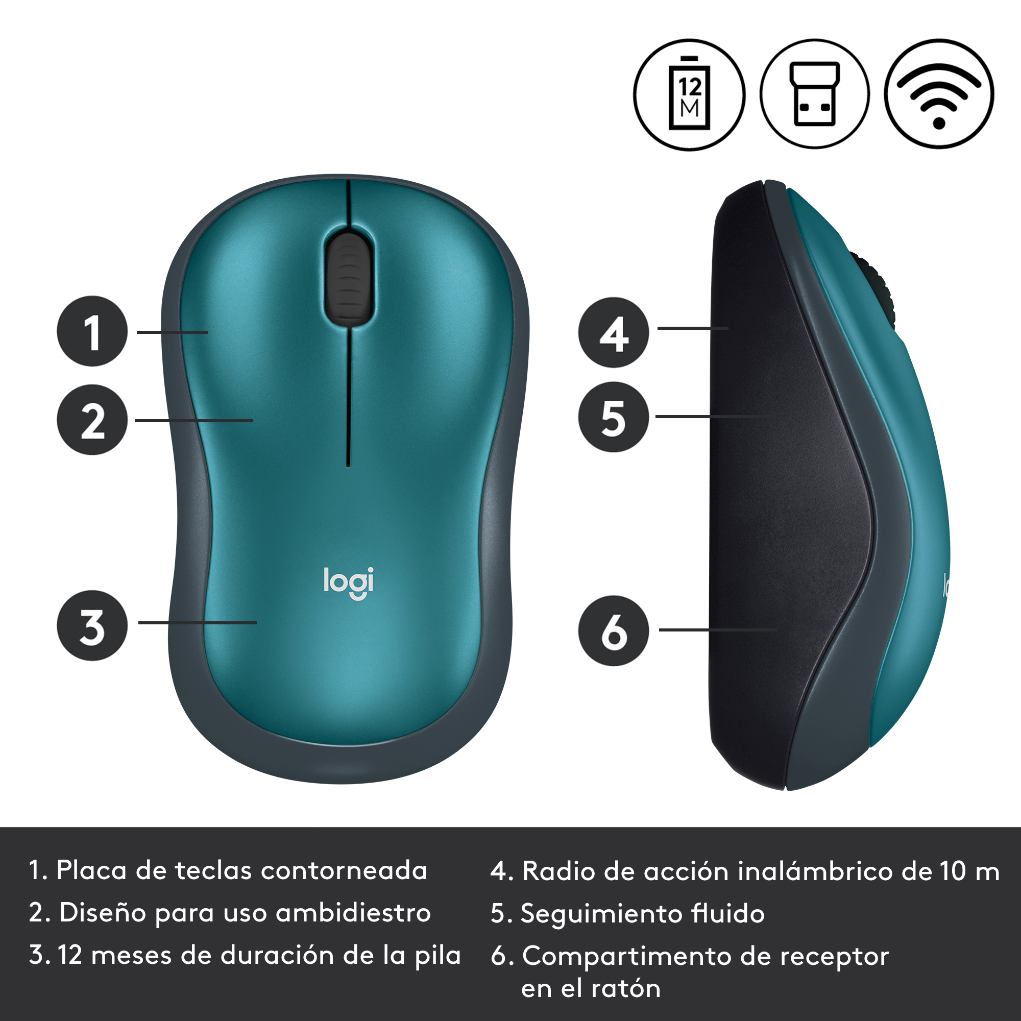 Mouse inalámbrico Logitech M185 Azul - 3