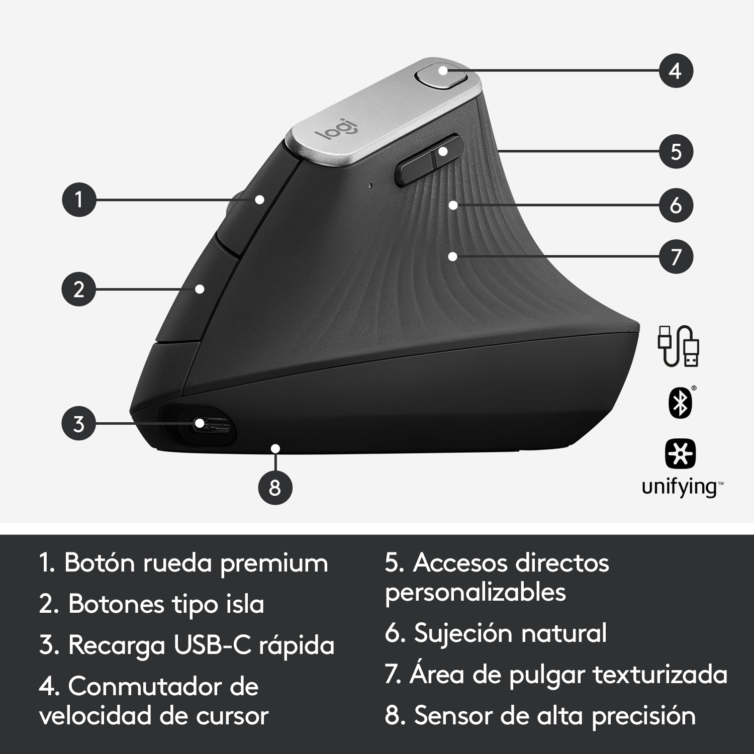 Mouse Ergo Logitech MX VERTICAL Negro - 6
